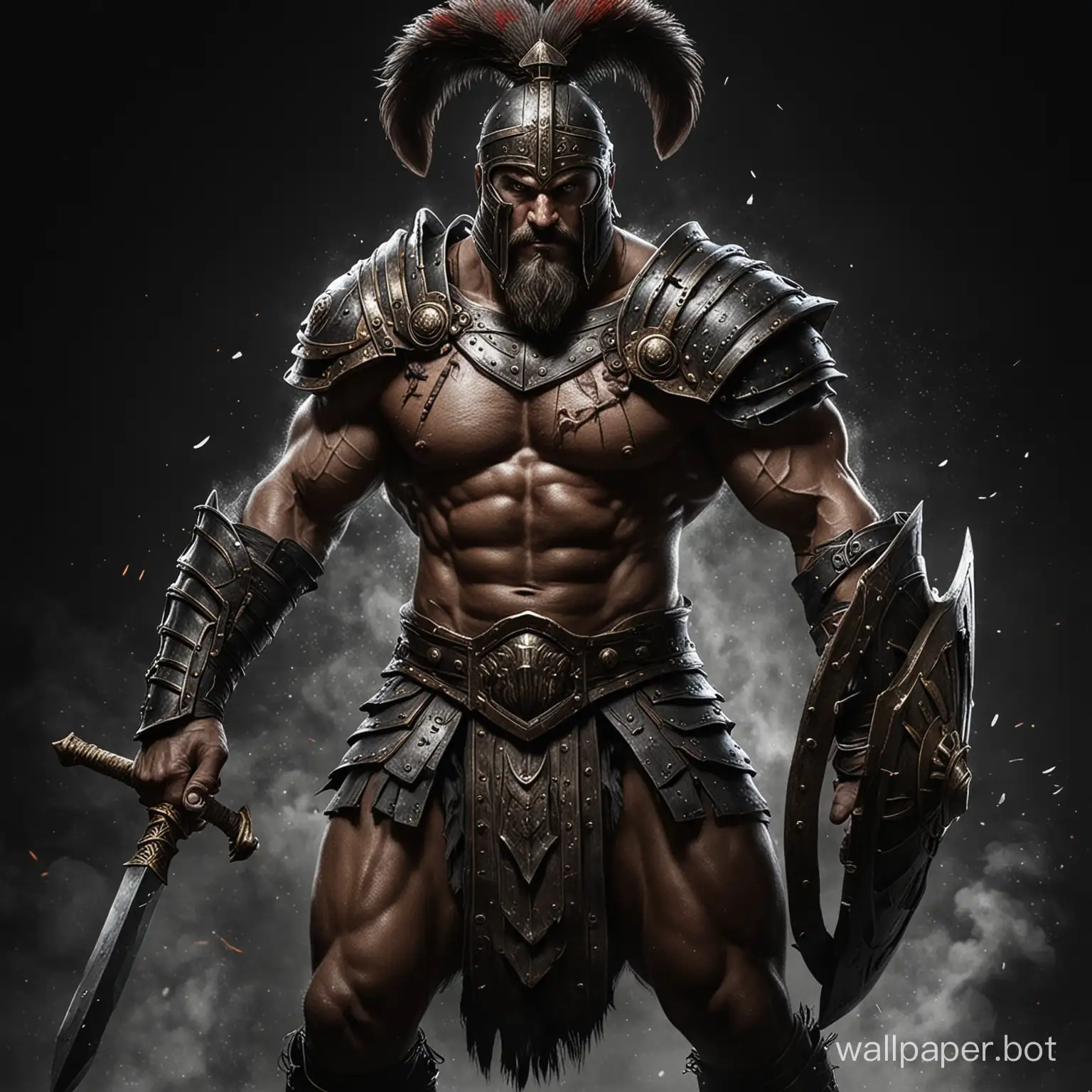 draw a very strong fantasy gladiator on a black background