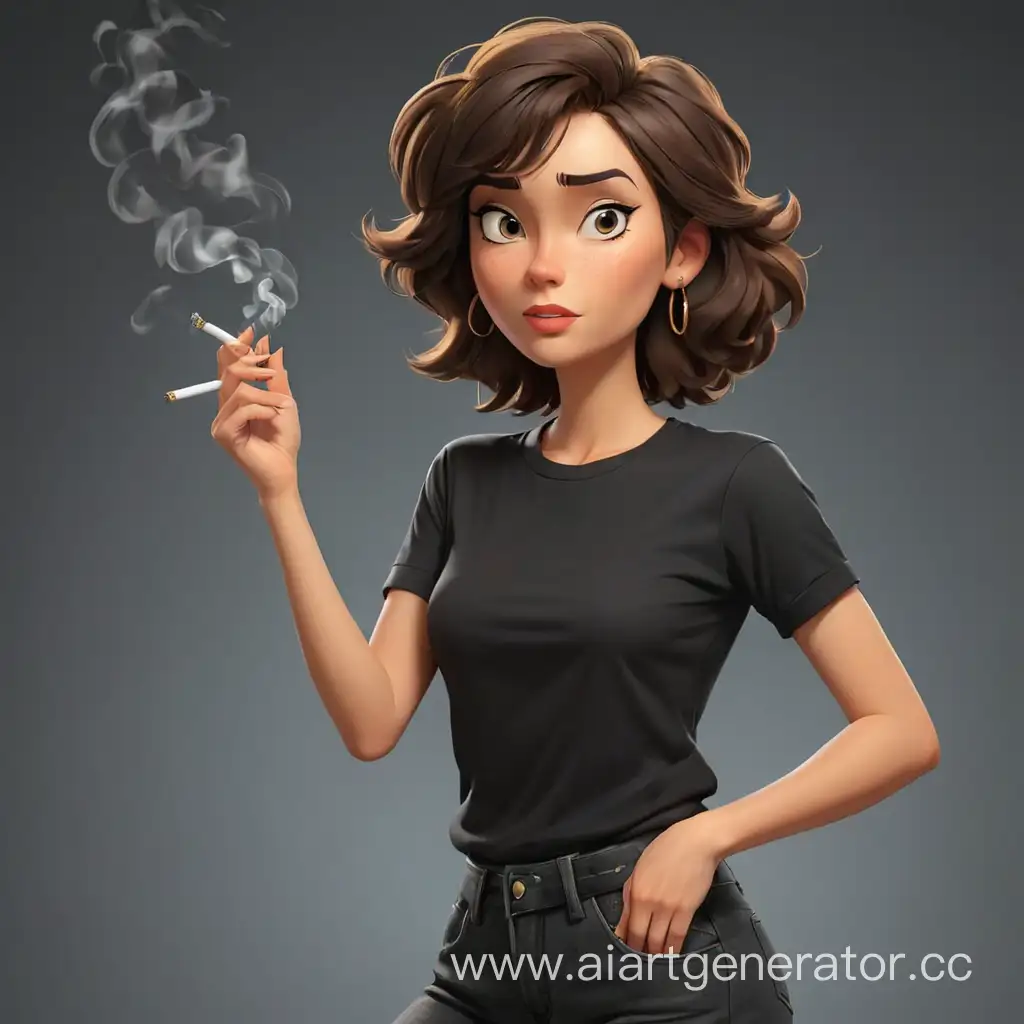 в полный рост мультяшная женщина курит сигарету в черной футболке