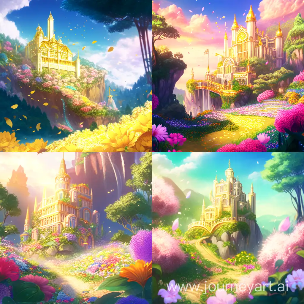 Enchanting-Golden-Castle-Surrounded-by-Vibrant-Jungle-Flowers