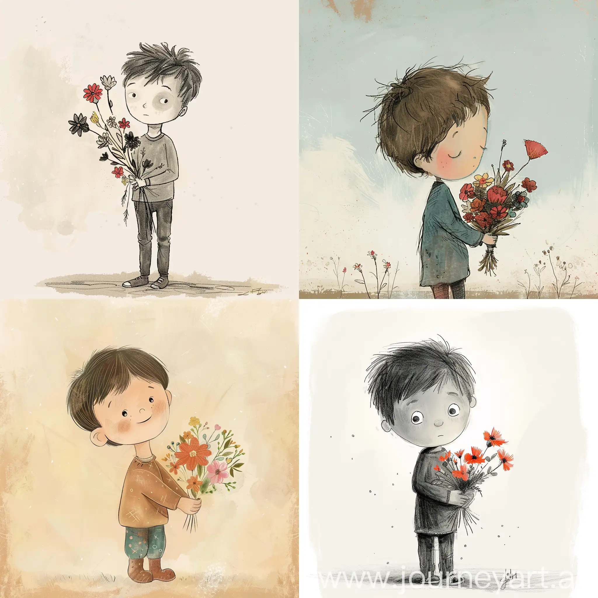 Adorable-Boy-Holding-Bouquet-of-Flowers