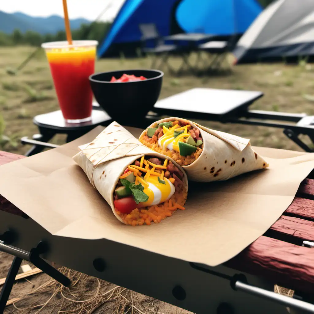 Festive Breakfast Burrito Delight at a Camping Festival
