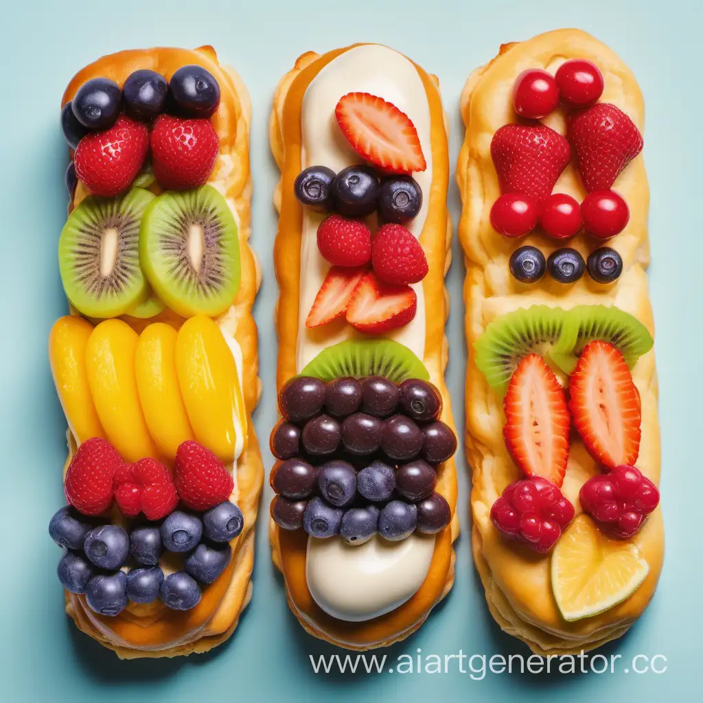 Exquisite-Eclairs-with-Diverse-Fruit-Toppings-Arrayed-in-Harmony