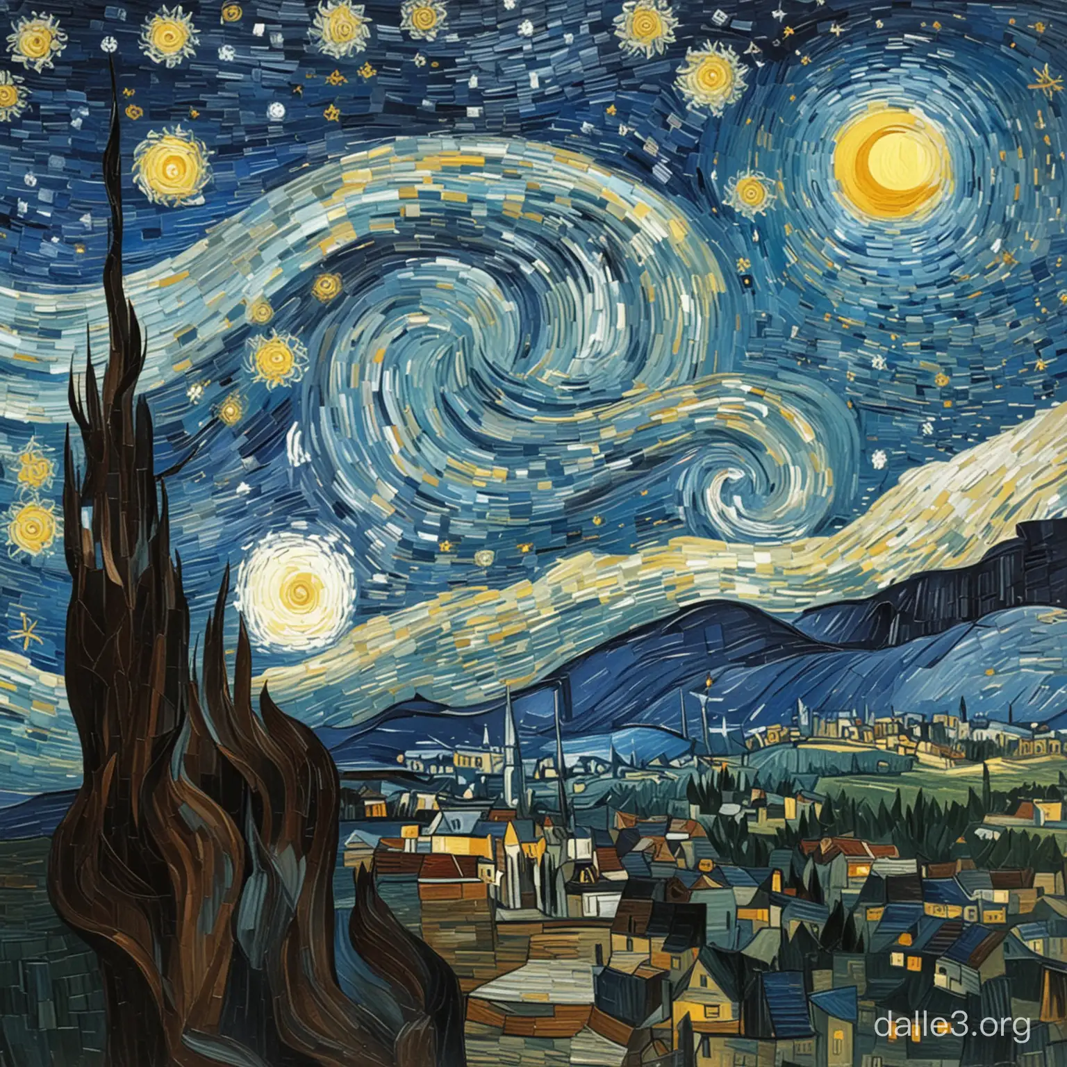 Starry Night Van Gogh Cubism Art Abstract Interpretation of Celestial ...