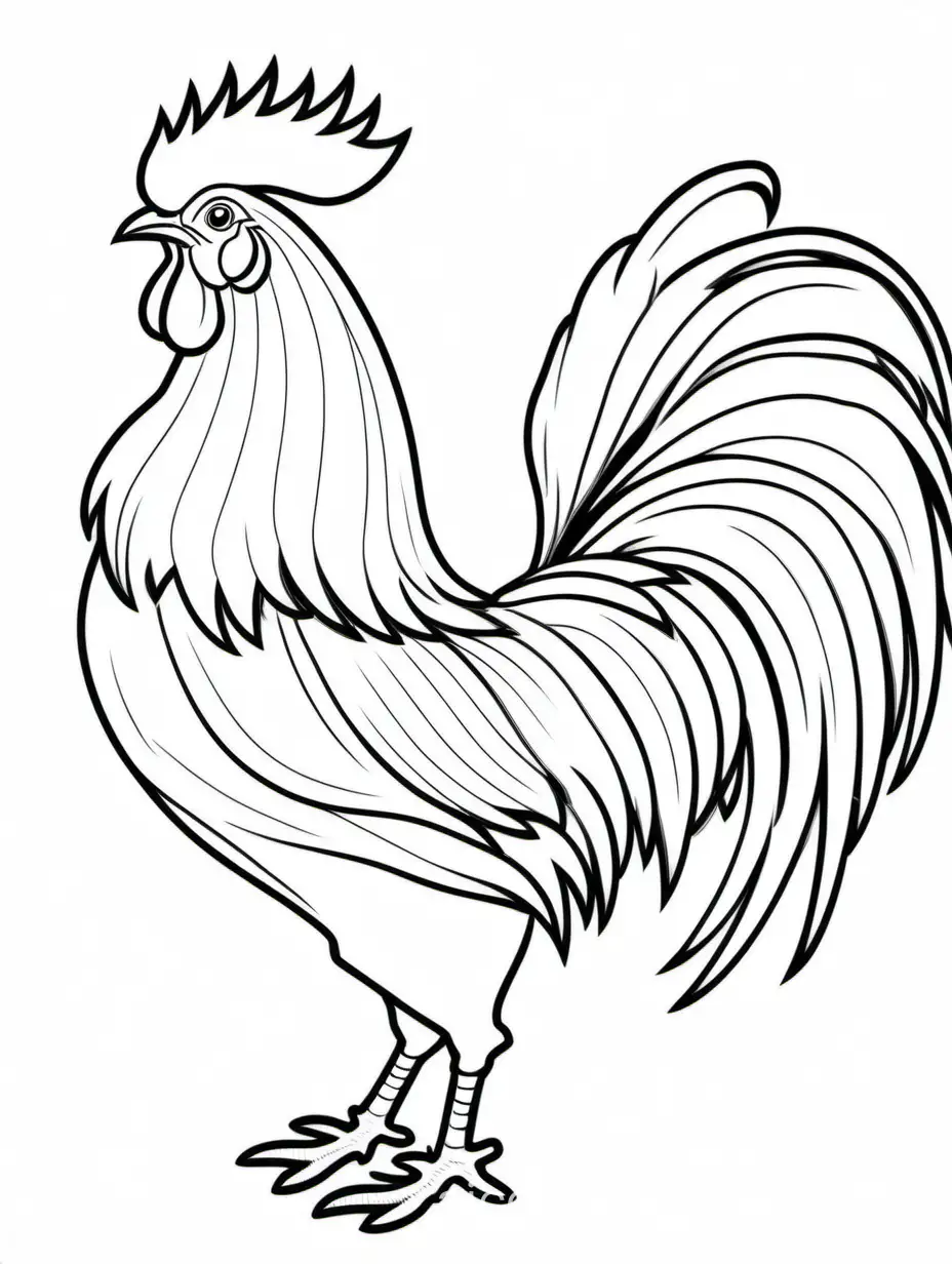 rooster, Coloring Page, black and white, line art, white background, Simplicity, Ample White Space. The background of the coloring page is plain white to make it easy for young children to color within the lines. The outlines of all the subjects are easy to distinguish, making it simple for kids to color without too much difficulty