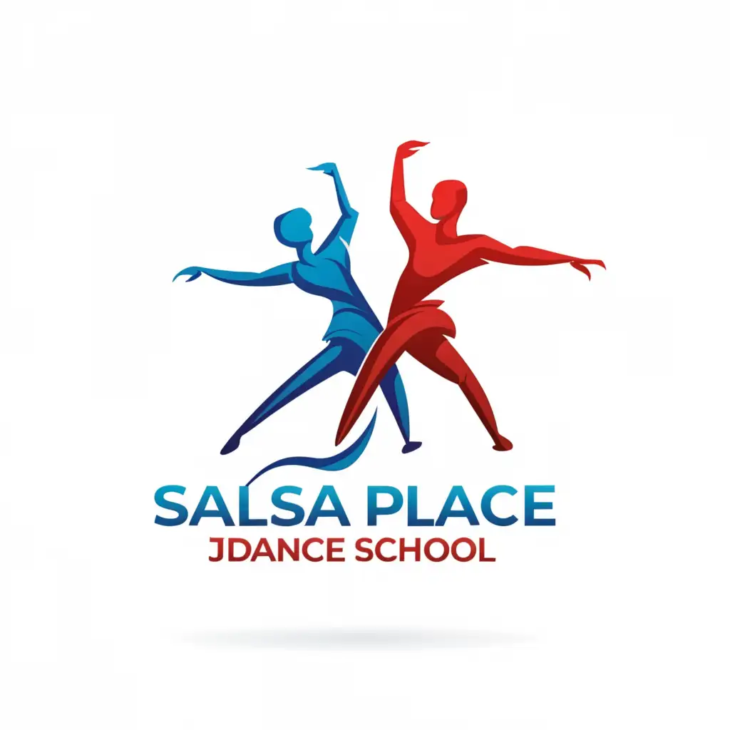 a logo design,with the text "Salsa Place Dance School", main symbol:i need 2 dancers that are are like 2 silhouette with specific colors that attract the eye and can be easily put on any t-shirt,Moderate,clear background