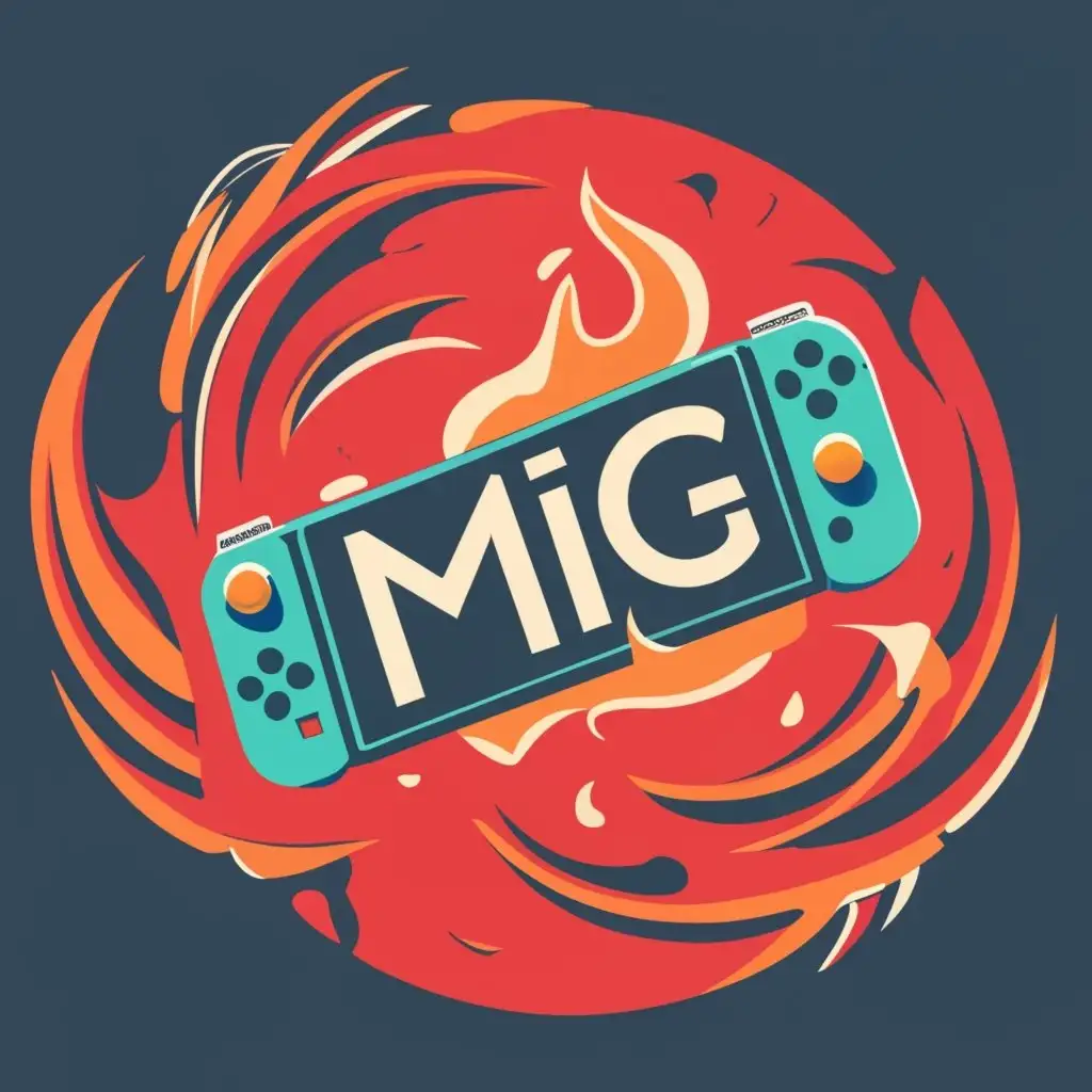 logo, game console, with the text "mig-switch", typography，migswitch，fire