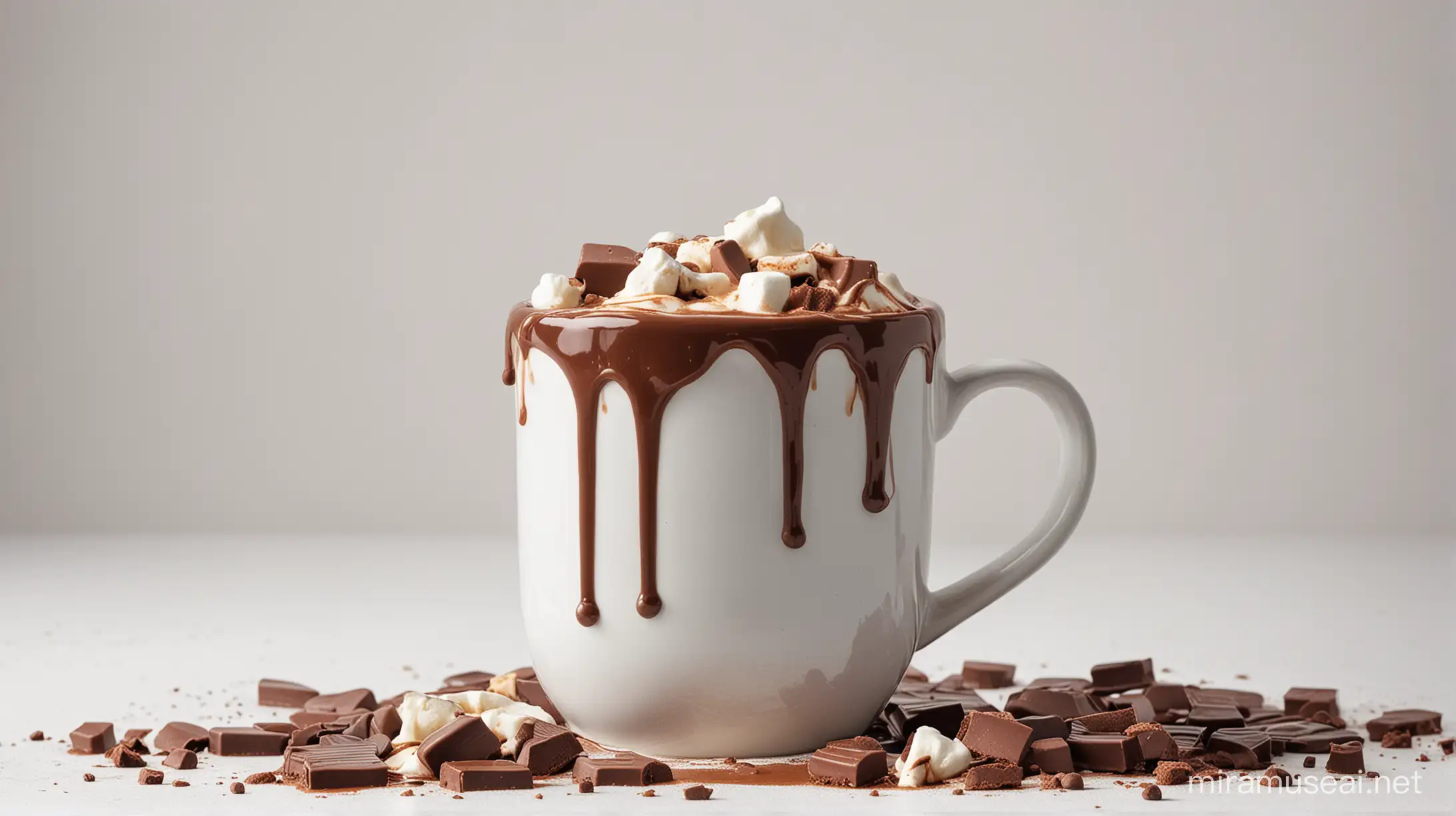 Rich Hot Chocolate Dripping on Pure White Background
