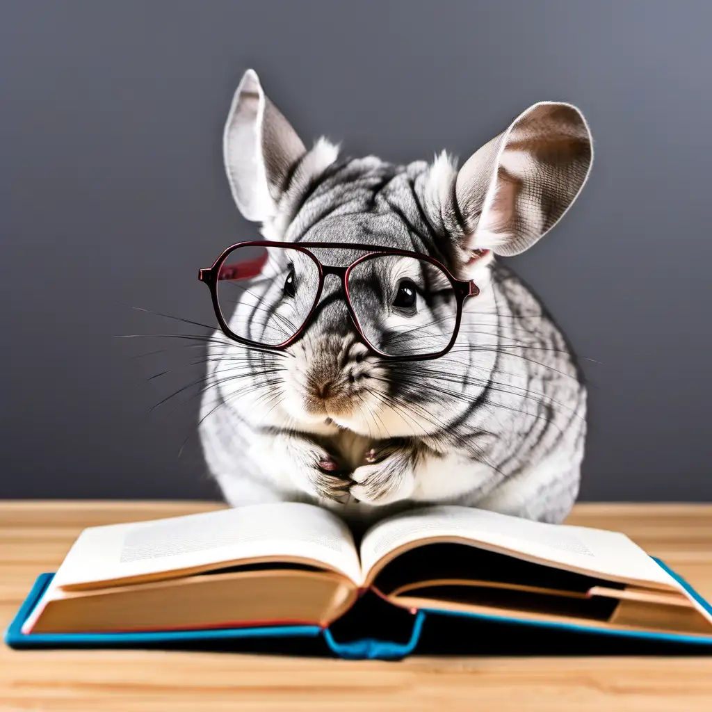 Adorable Chinchilla Wearing Glasses Reading a Book