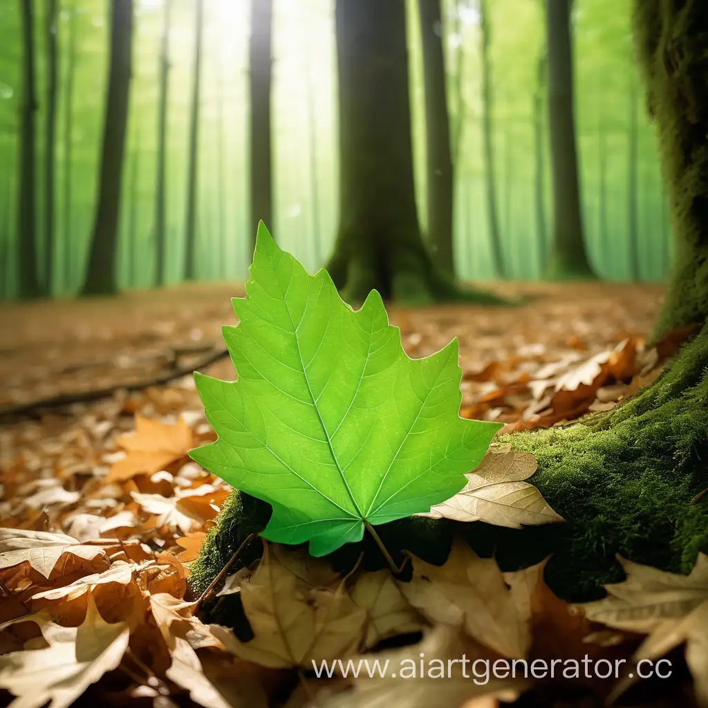 a green leaf falls from the tree in the forest