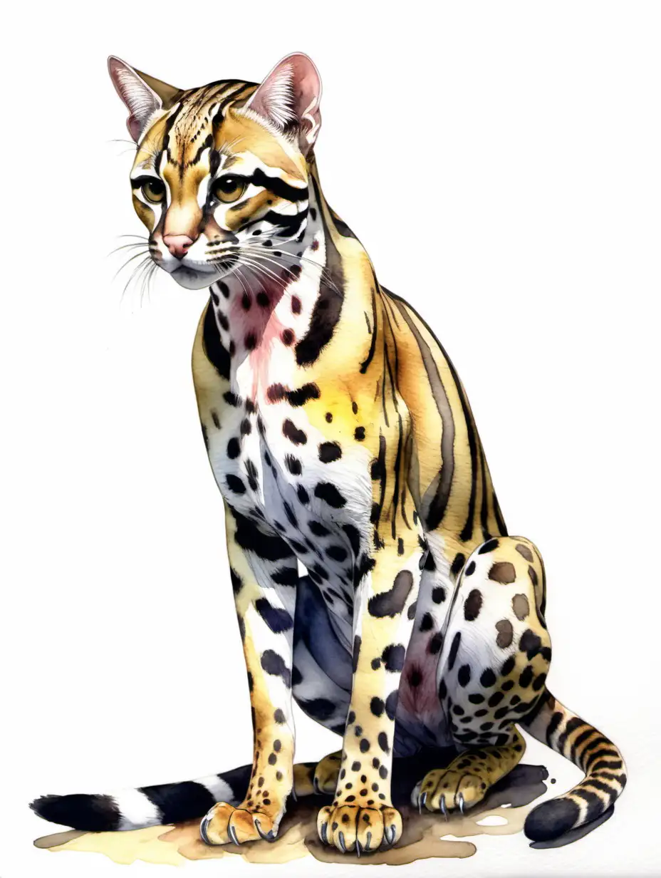 Graceful Ocelot in Vibrant Watercolor Painting