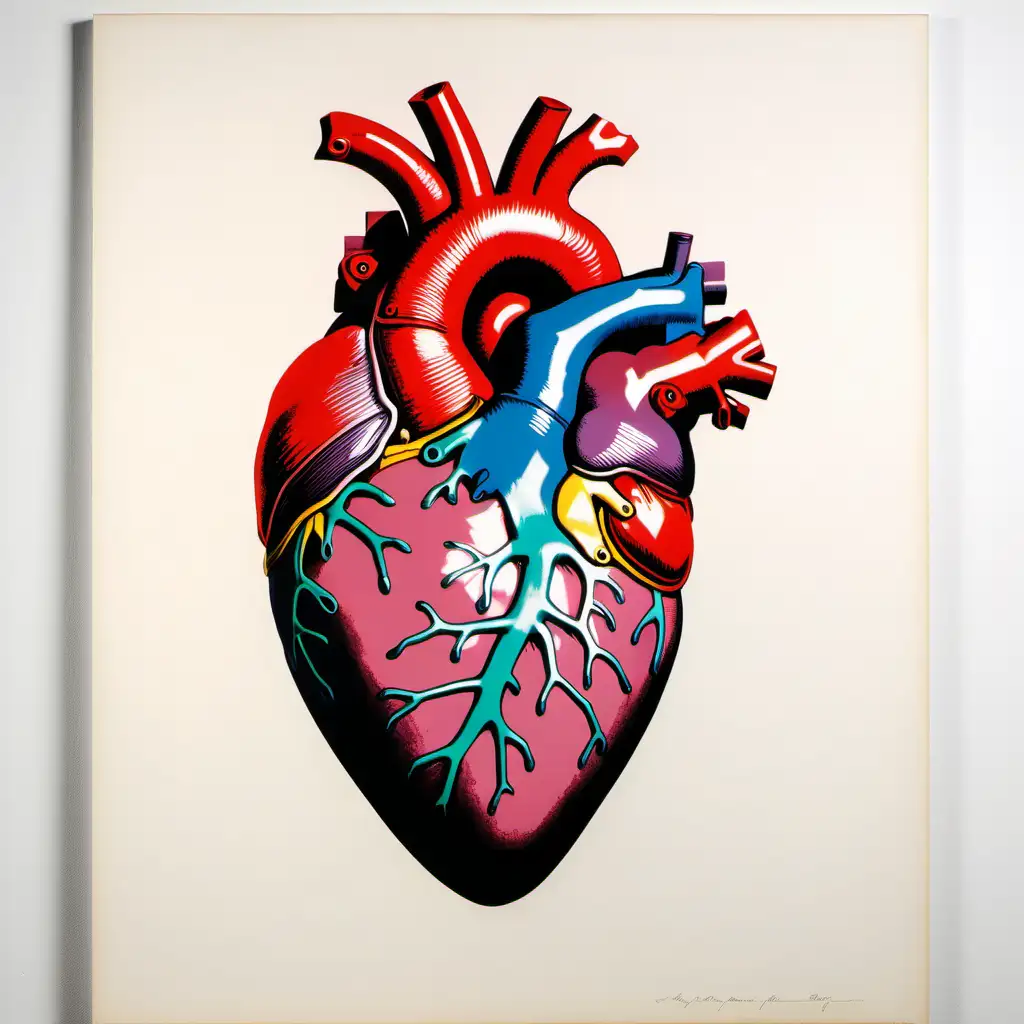 andy warhol, print, colour, mixed media, anatomical heart, fine detail, paint -v5.2