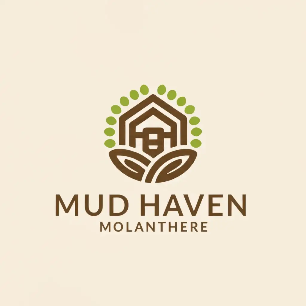 LOGO-Design-for-Mud-Haven-Home-Family-Industry-with-House-Leaves-and-Sun-Symbols-on-a-Clear-Background