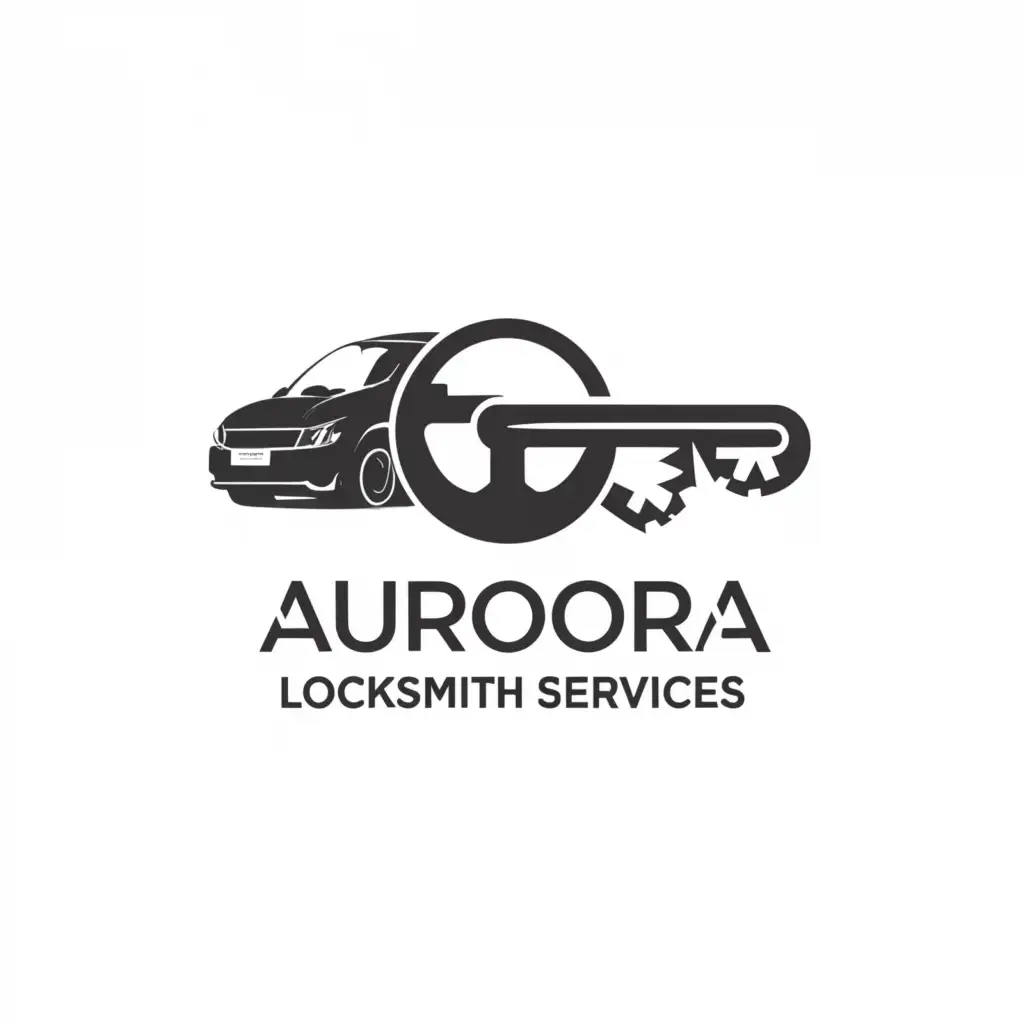 a logo design,with the text "Aurora Locksmith Services", main symbol:car key,Minimalistic,clear background