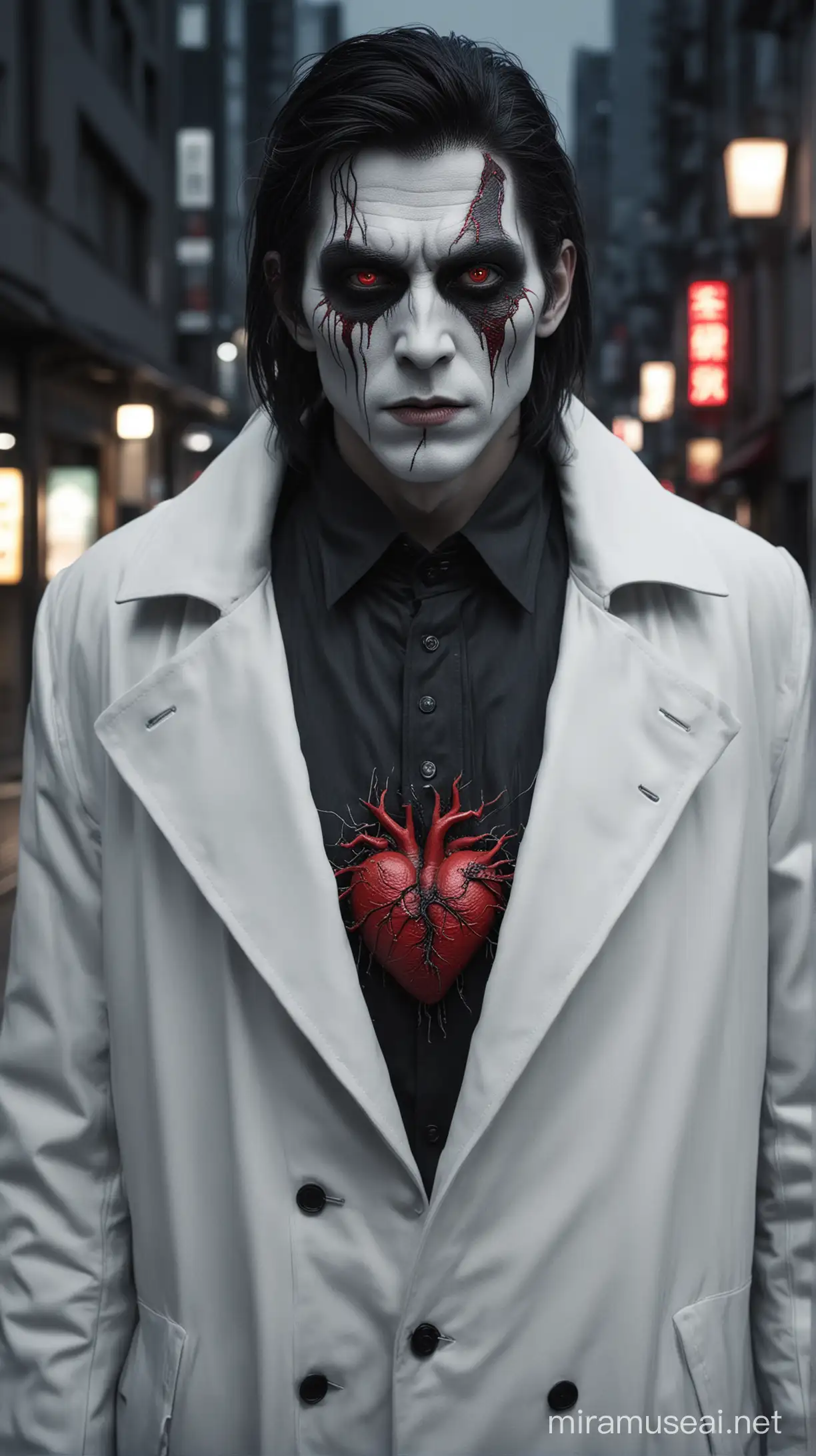 Ethereal Male Ghoul with Realistic Heart in Tokyo Night