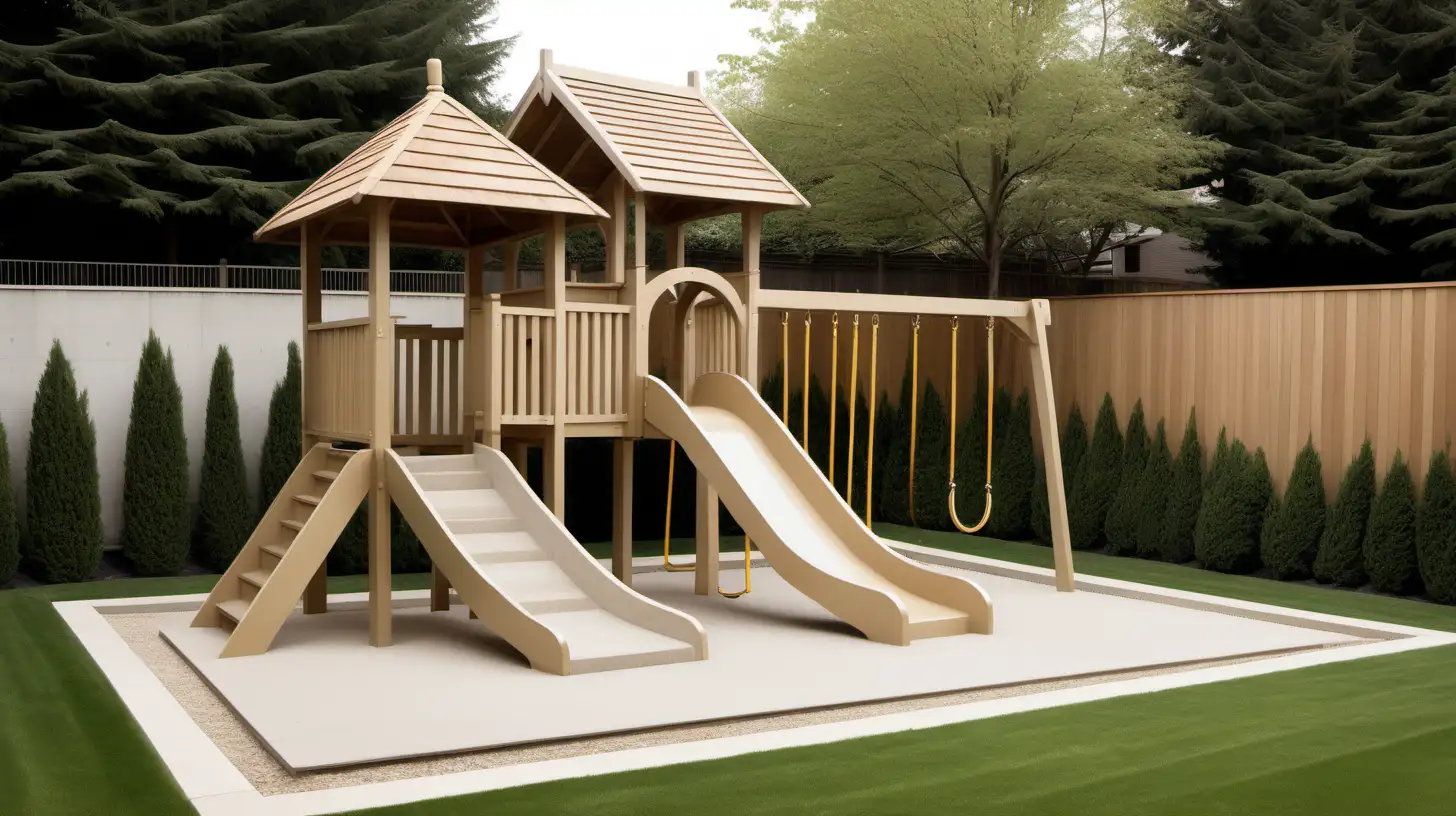 Elegant Minimalist Backyard Playground with Beige Oak and Brass Accents