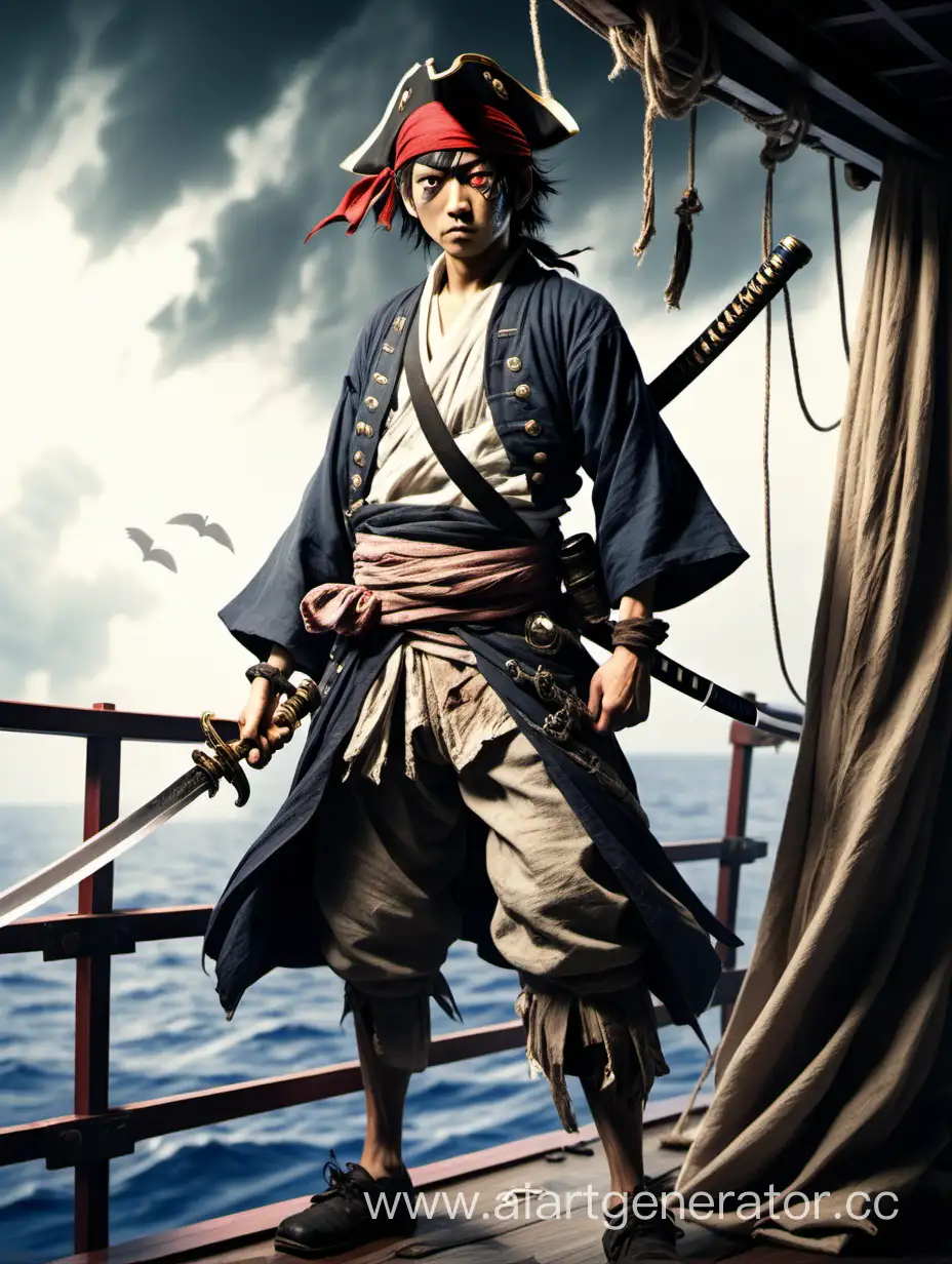 Brave-Japanese-Pirate-on-Flying-Ship-with-Katana-and-Injuries