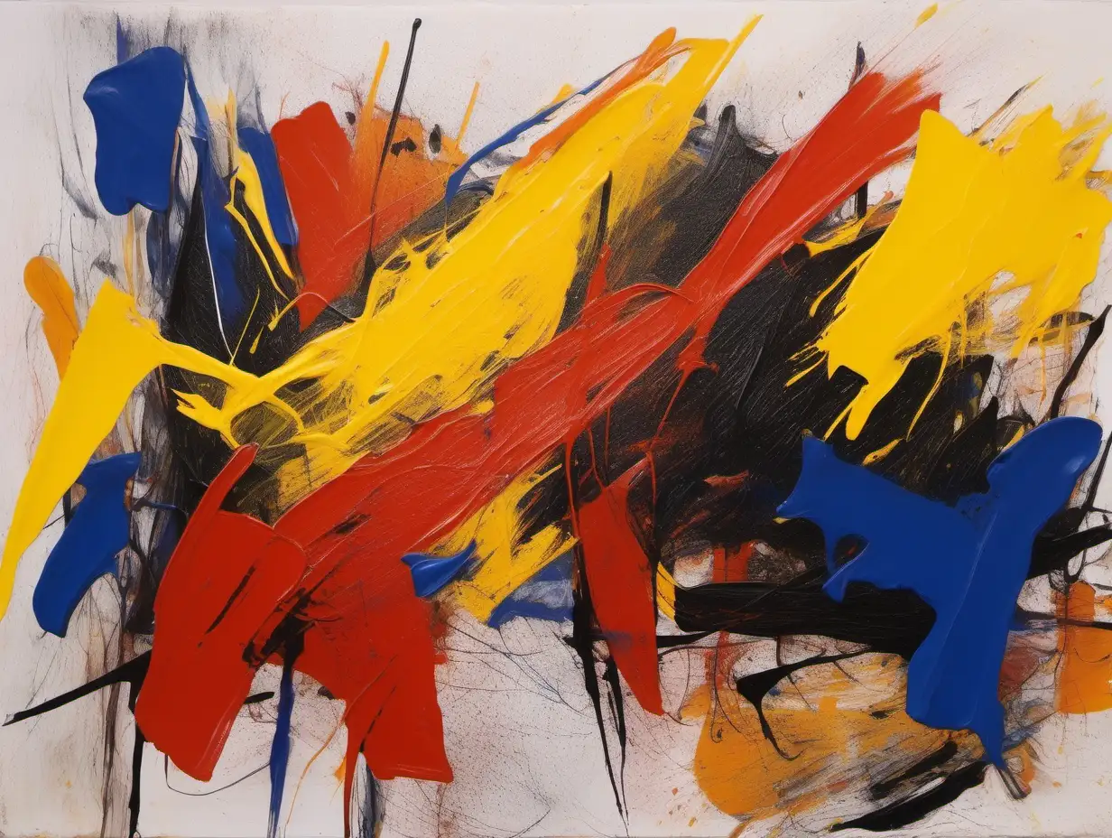Vibrant Abstract Painting Inspired by de Kooning Dynamic Brush Strokes in Primary Colors
