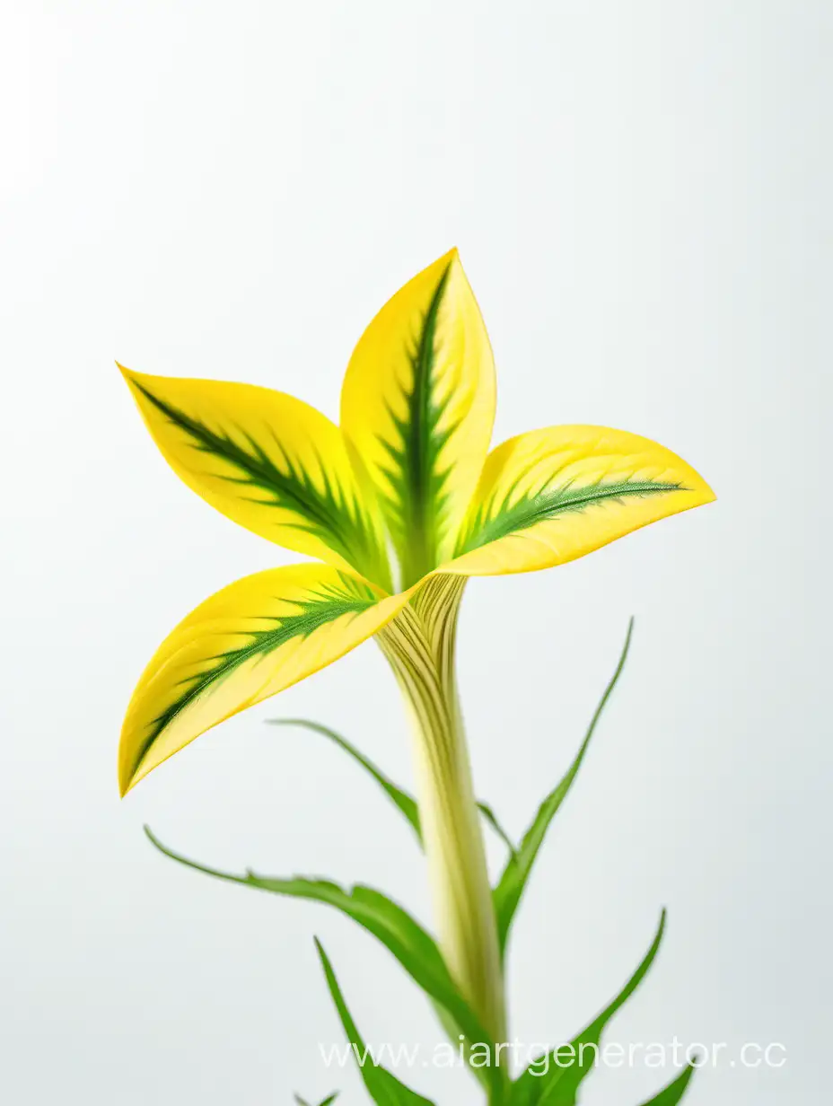 Adder’s Tongue yellow flower wild BIG flower 8k ALL FOCUS with natural fresh green 2 leaves on white background 