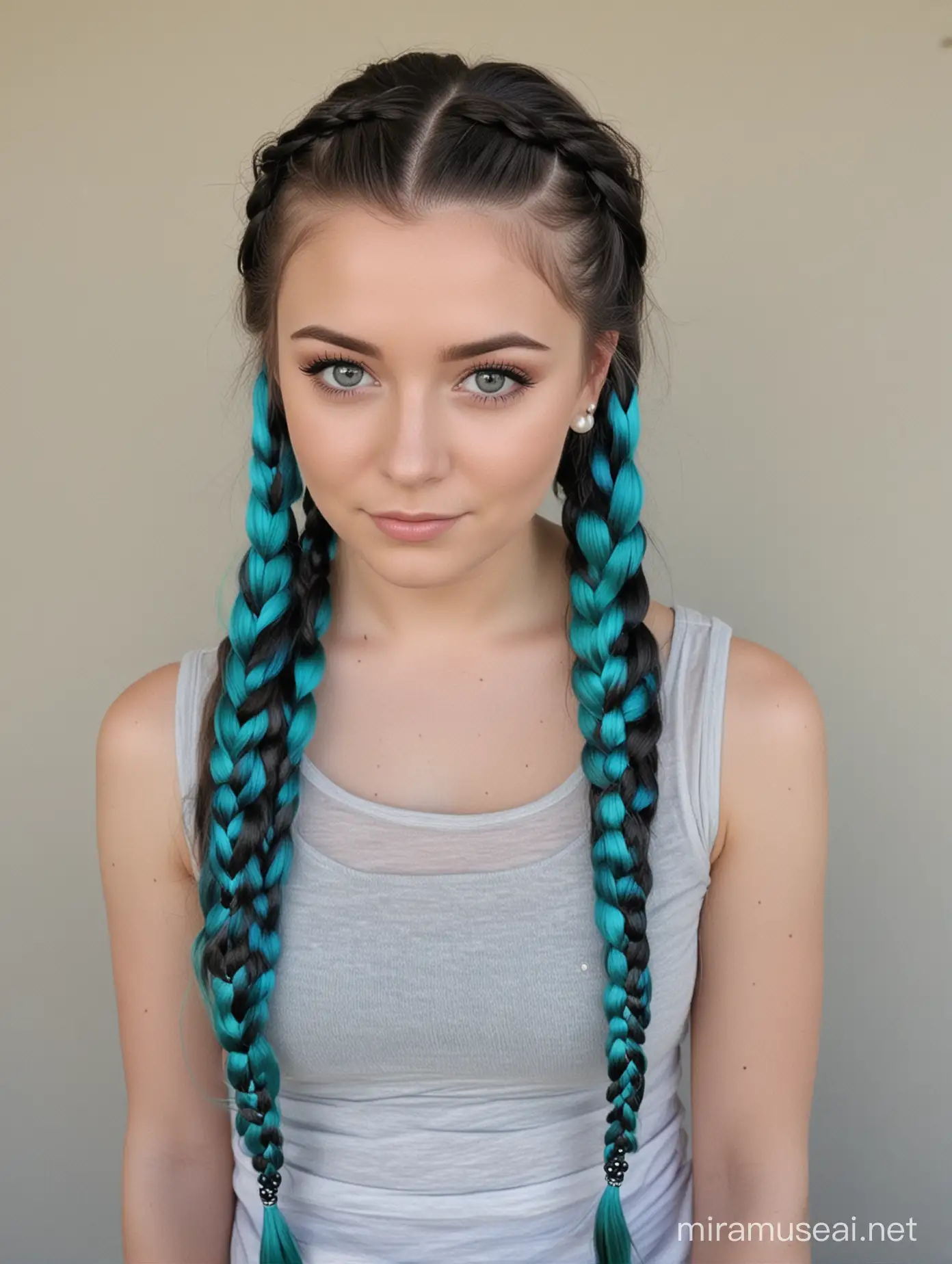 Elegant Braided Hairstyle with Black Blue and Green Tones Accented by Pearls