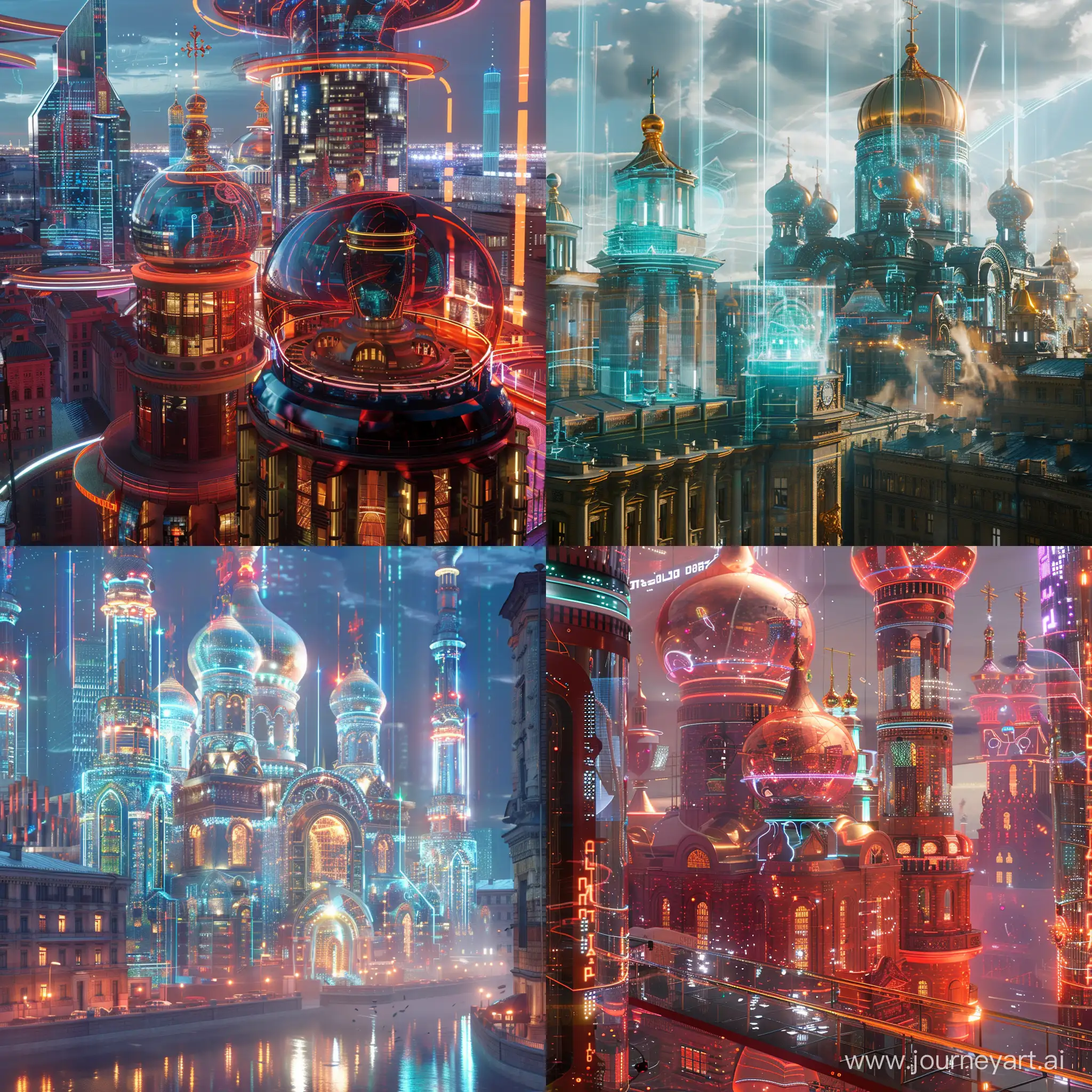 Futuristic holographic Saint Petersburg, world of high tech, octane render
