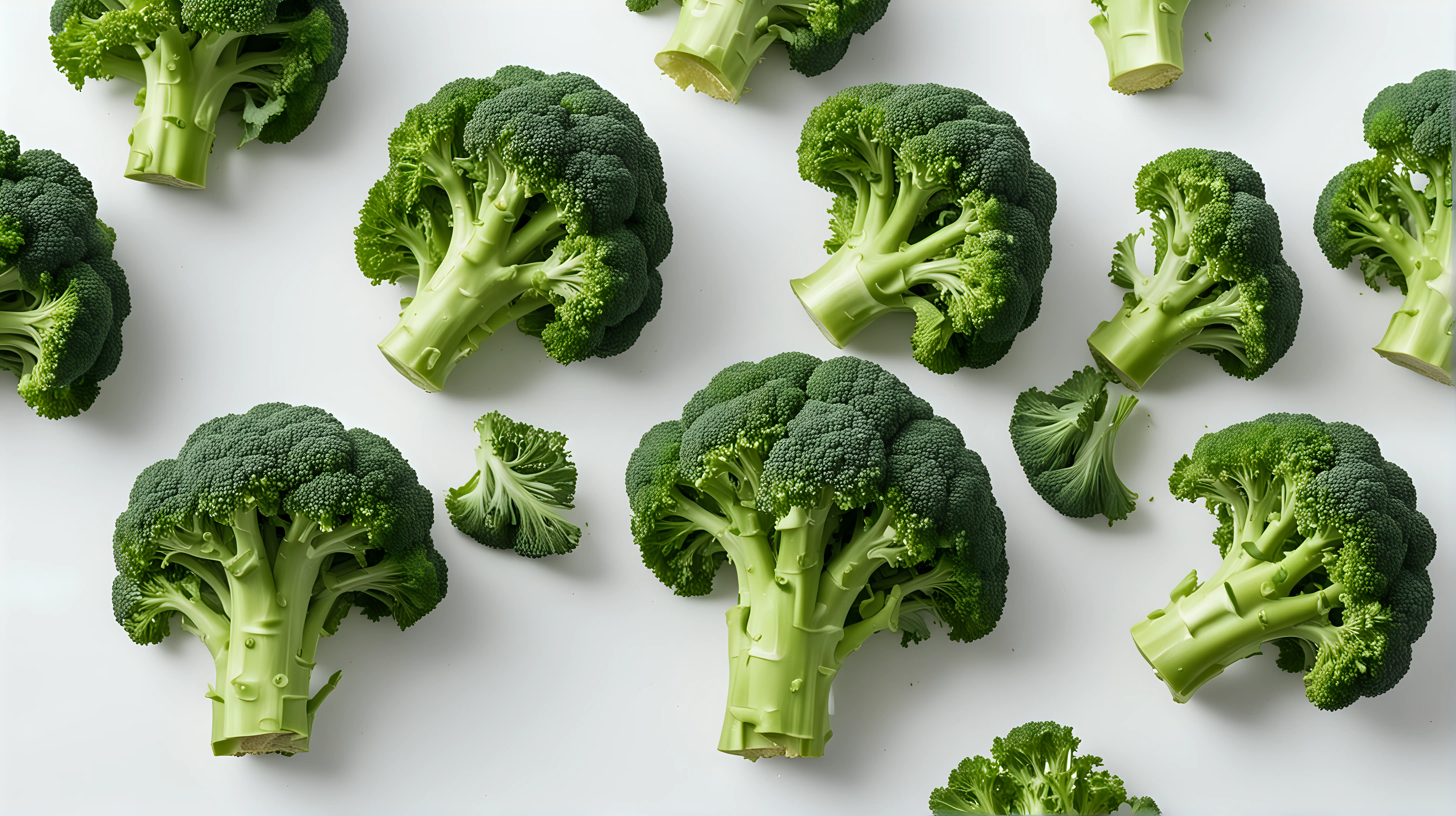 Freshly Chopped Broccoli on Crisp White Background