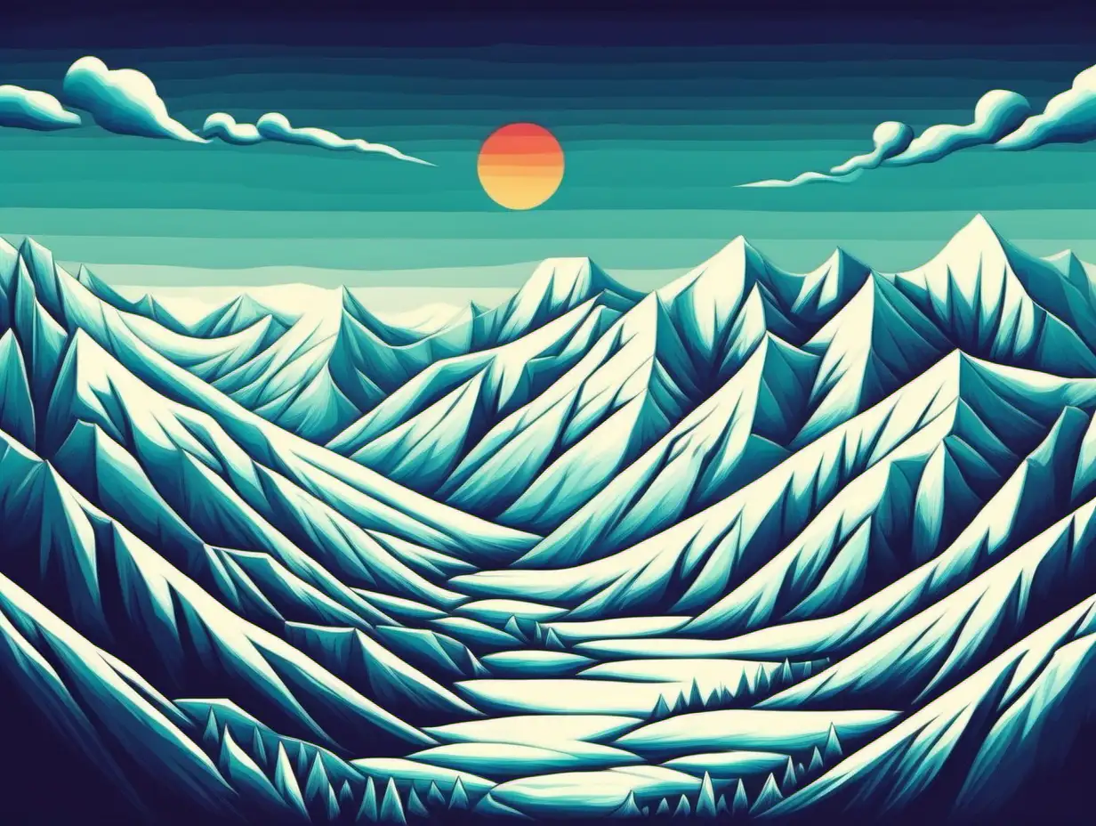 dream scape snow capped mountains, contemporary art style