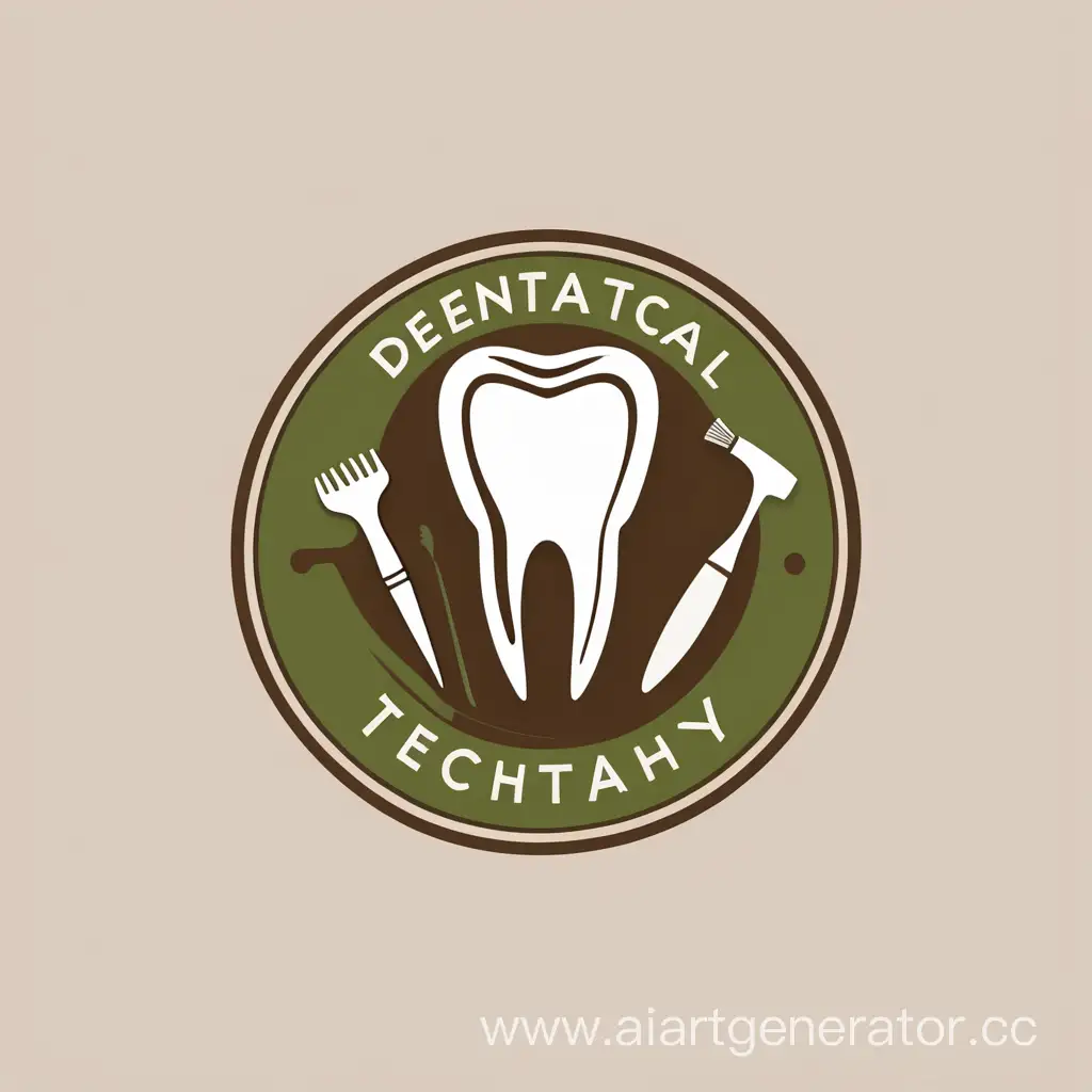 Logo for dental technician, white, beige, brown, green.