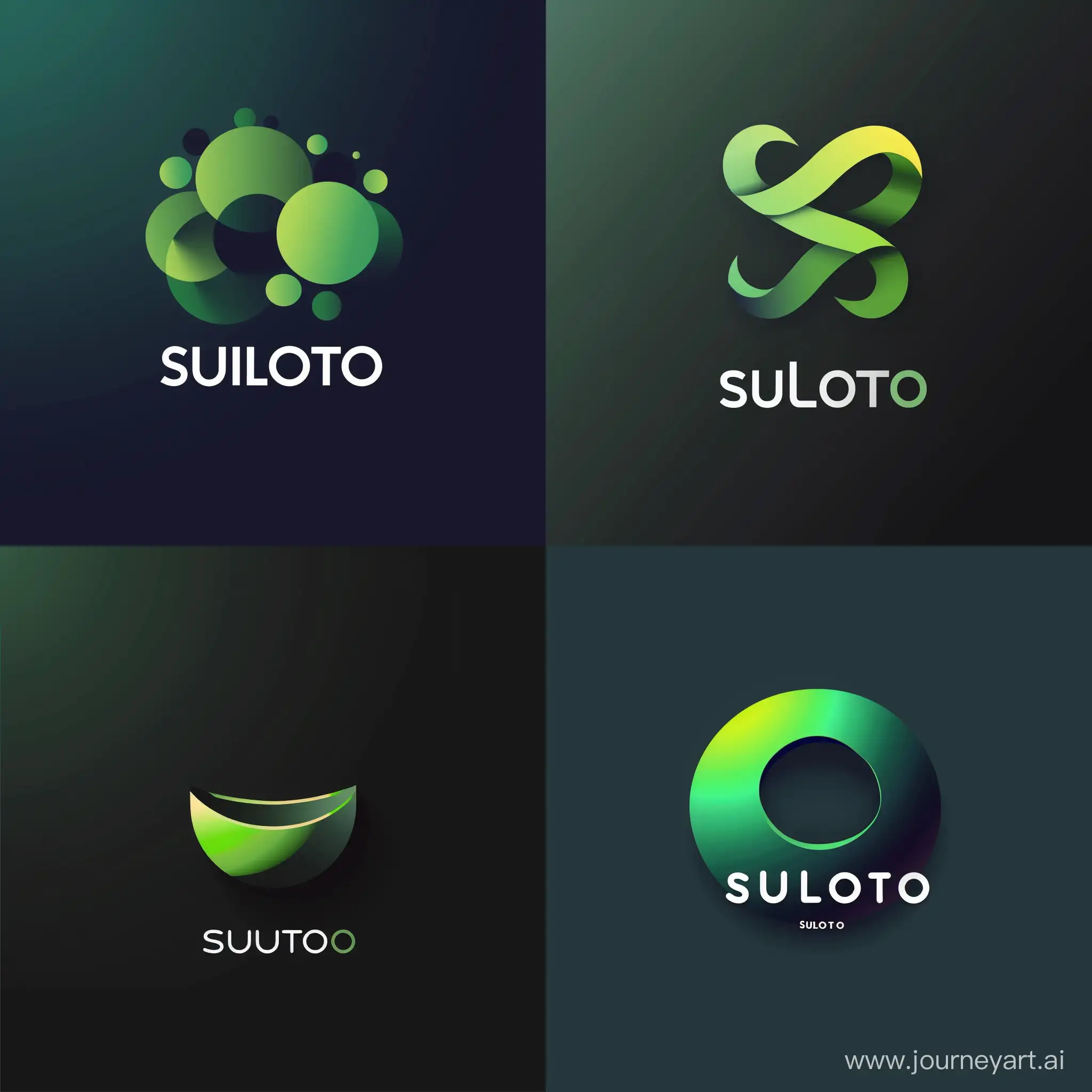 abstract logo for  designer , minimal, viridescent and green , simple, flat2d, text "suloto" --v 6.0 --style raw