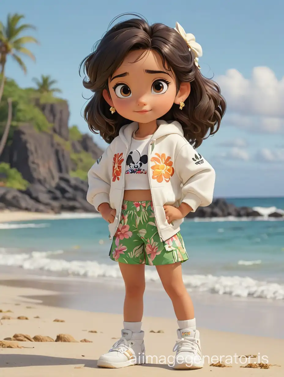 DisneyStyle-Viana-on-a-Beach-in-Hawaiian-Outfit-and-White-Adidas-Boots