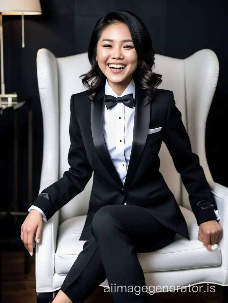 Stylish-Asian-Woman-in-Relaxed-Black-Tuxedo-Sitting-in-Chair