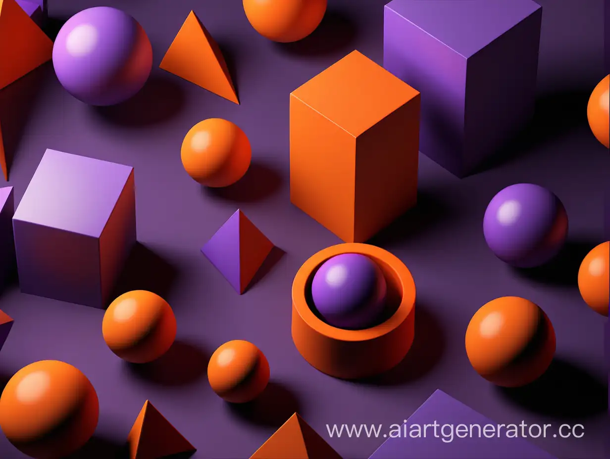 Purple-orange colors. Project. 3D images. Education. Geometric shapes.