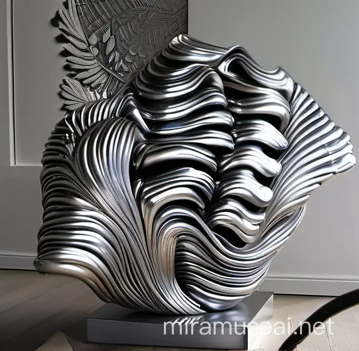 create a silver sculpture as such, with a plain white background