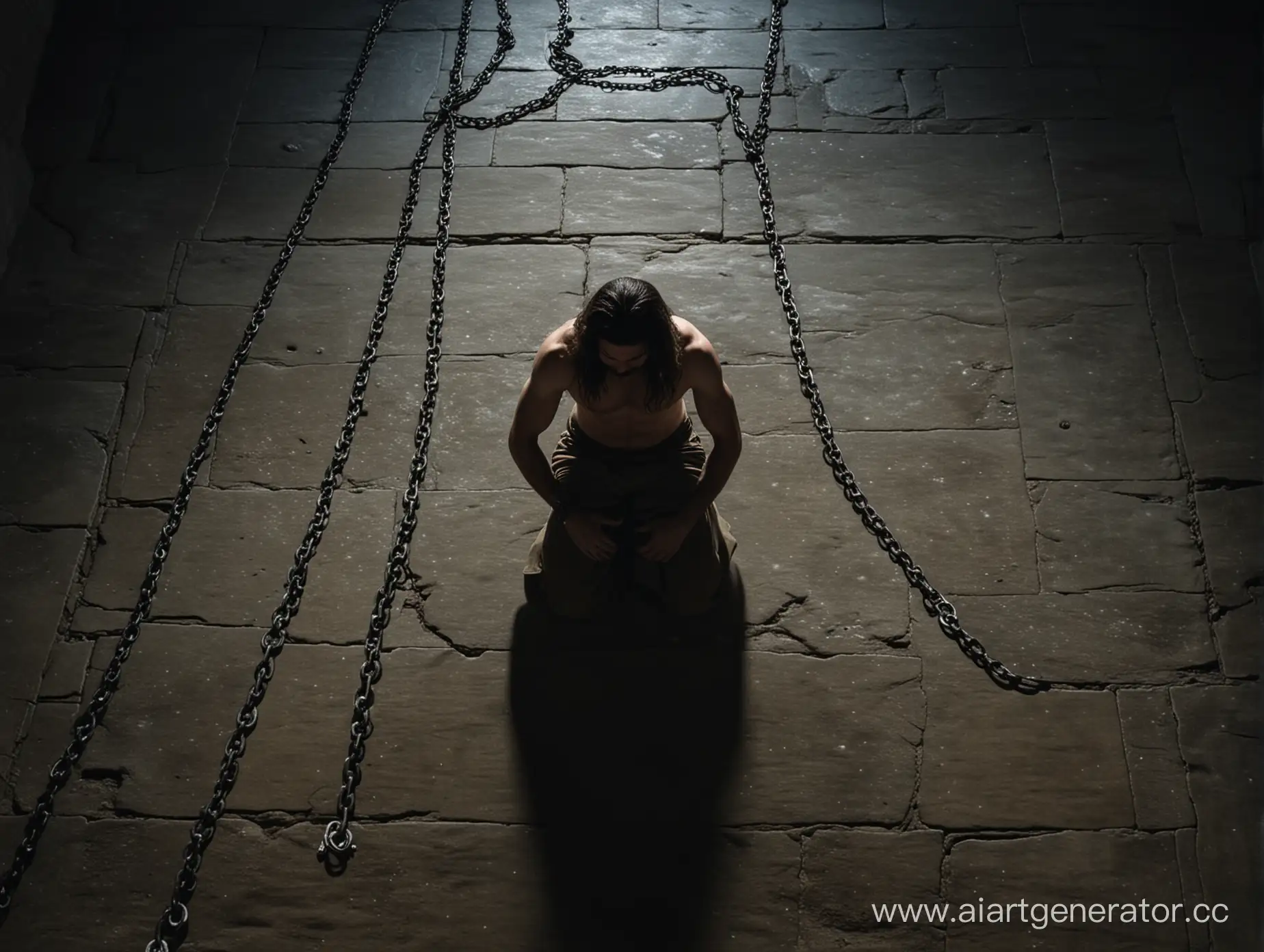 Moonlit-Dungeon-Kneeling-Prisoner-in-Chains