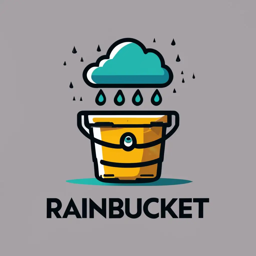 logo, a yellow bucket with pixelated raindrops, with the text "rainbucket", typography, be used in Technology industry, minimalist, overlapping,