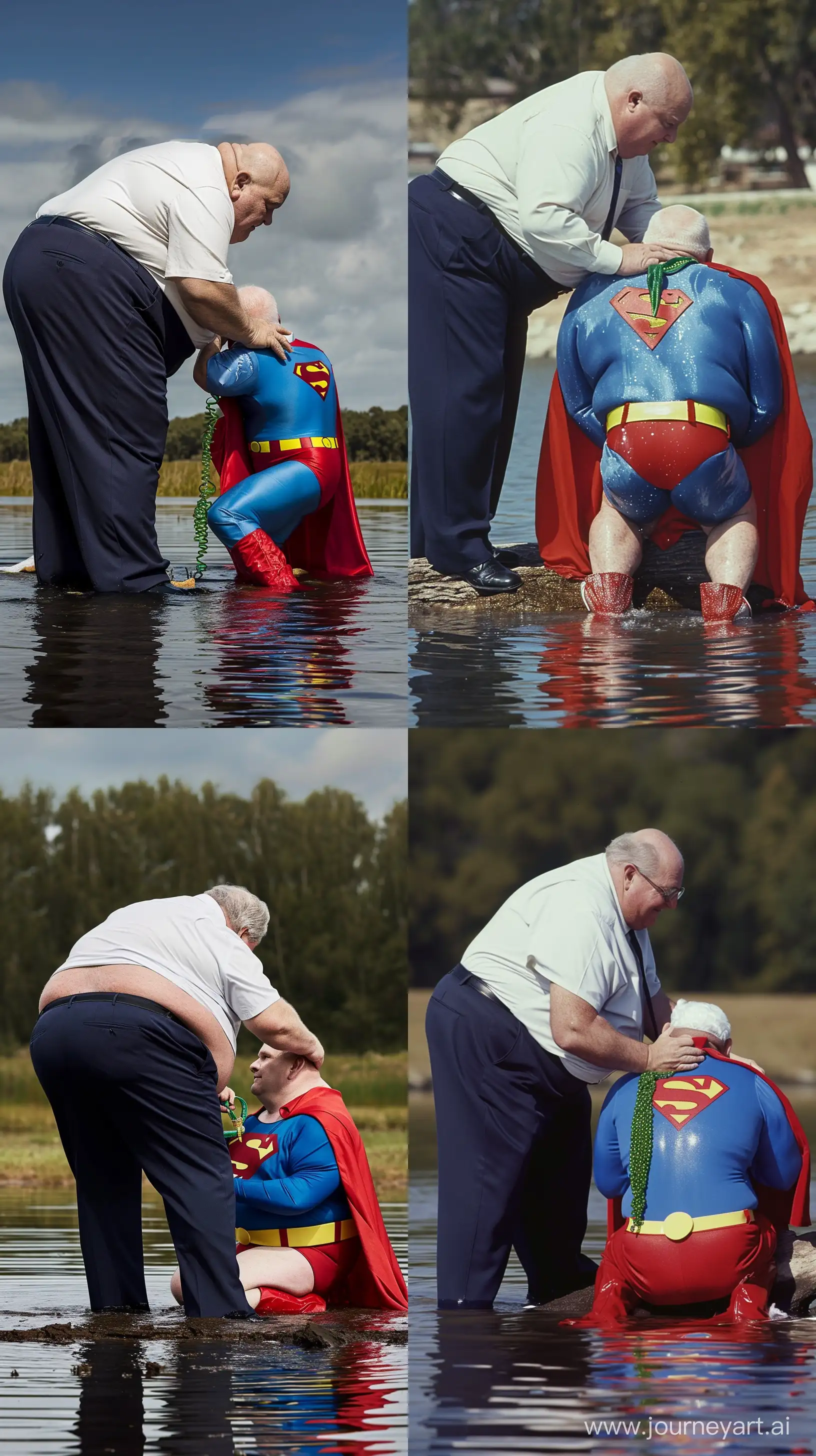 Elderly-Man-Assisting-Superhero-in-Water-with-Green-Necklace