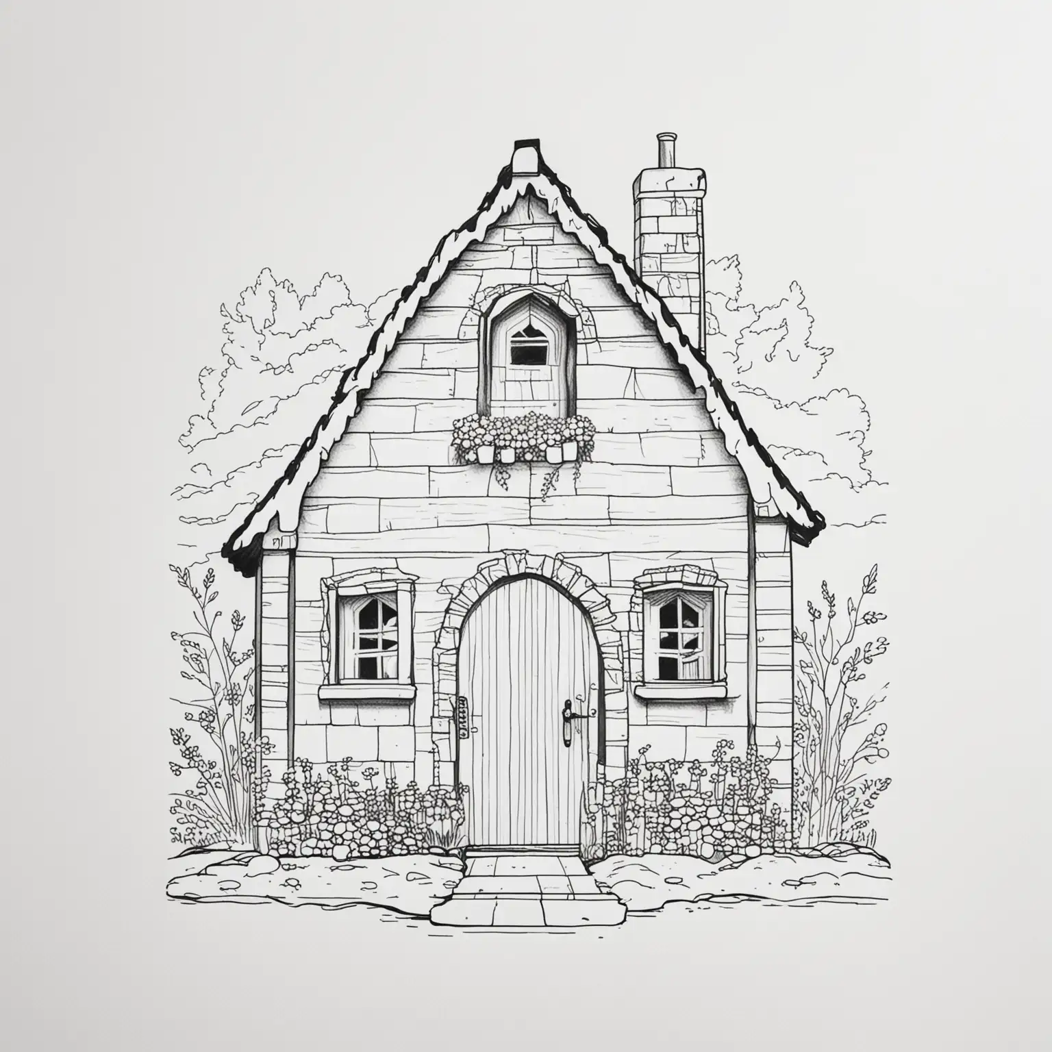 Minimalist Cottage Core Coloring Page on White Background
