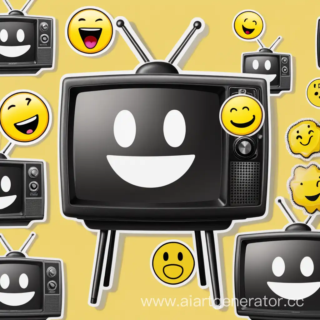 Television-with-Yellow-Paper-Sticker-and-Smiling-Emoji