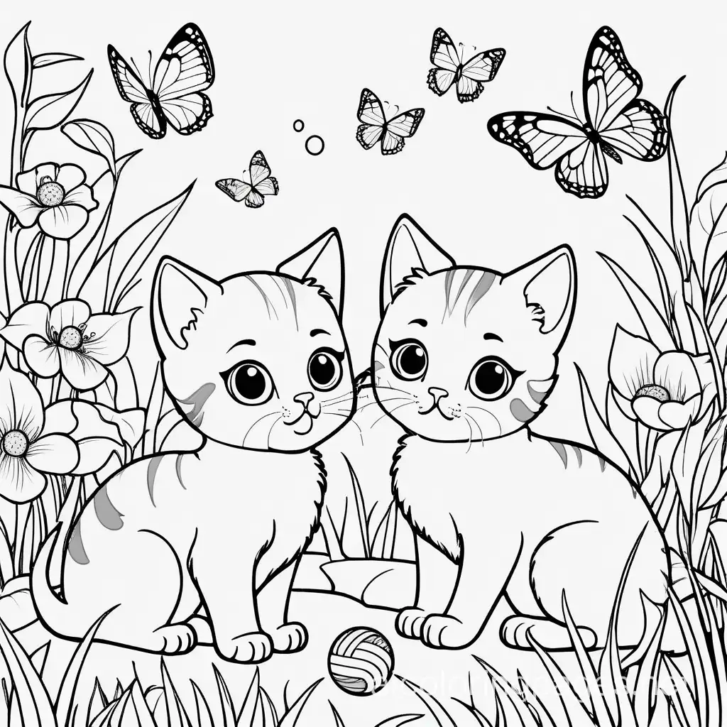 Adorable-Kittens-Playing-with-Yarn-and-Butterflies-in-Black-and-White