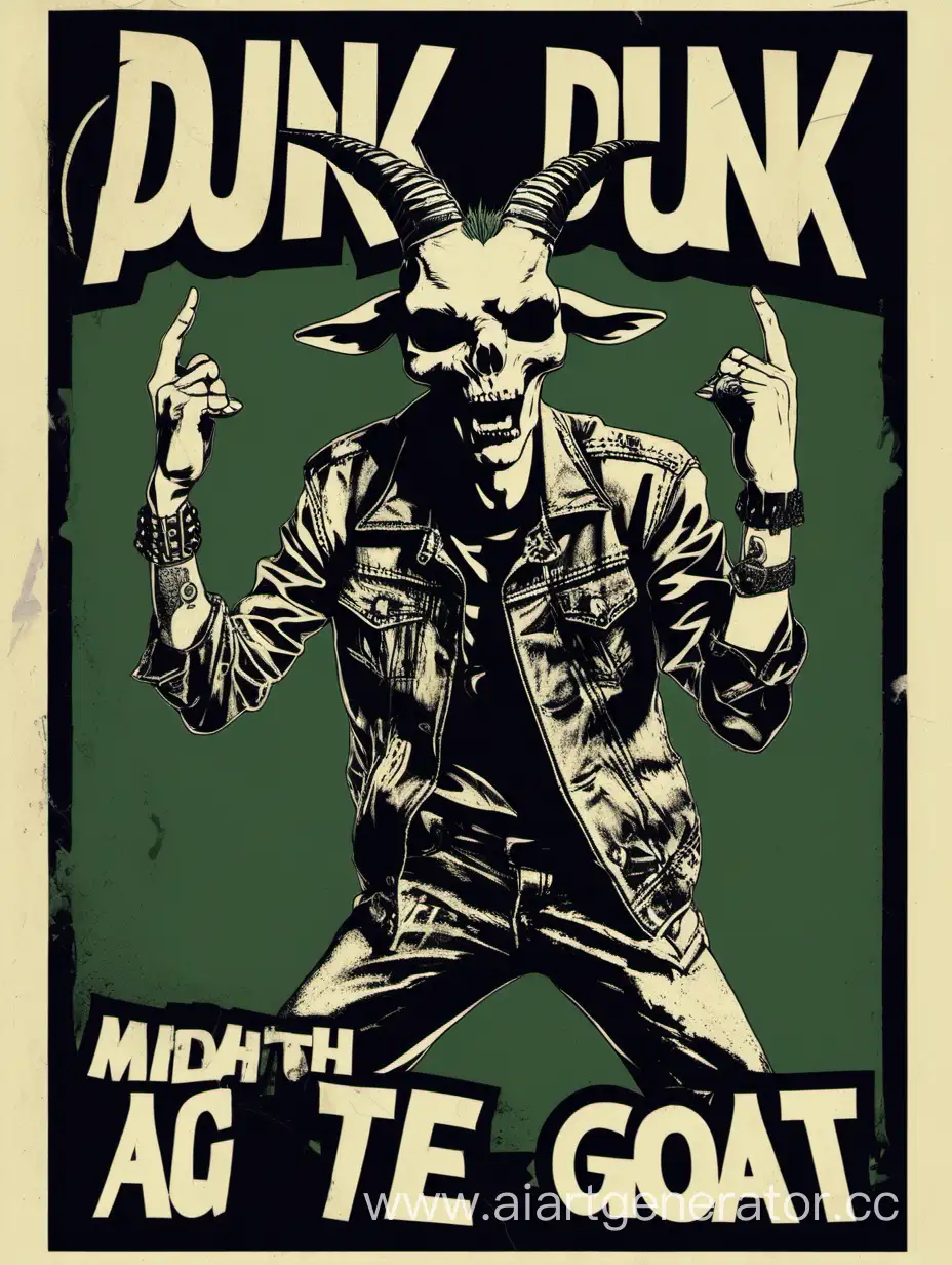 плакат на котором изображен панк с черепом вместо головы,  показывающий жест козу 