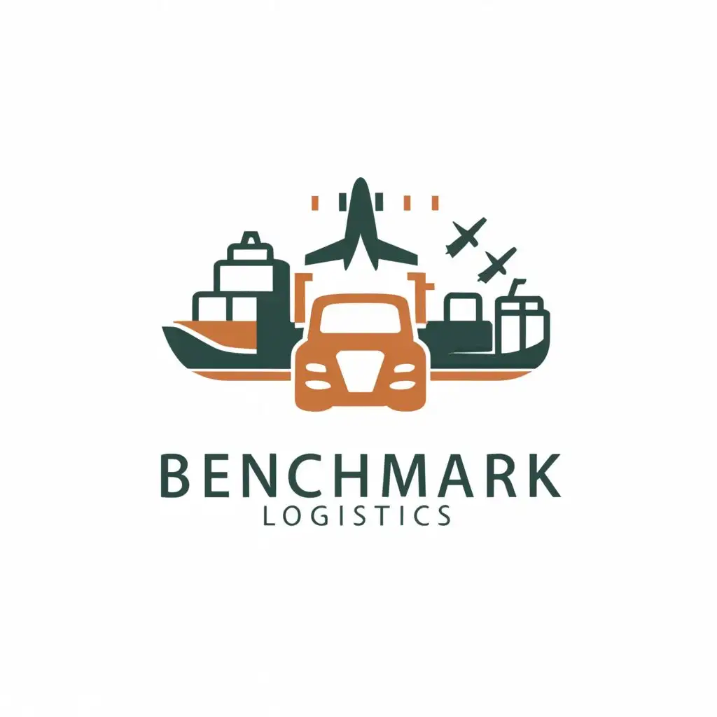 a logo design,with the text "Benchmark Logistics ", main symbol:Airplane , Ship & Truck,Moderate,clear background