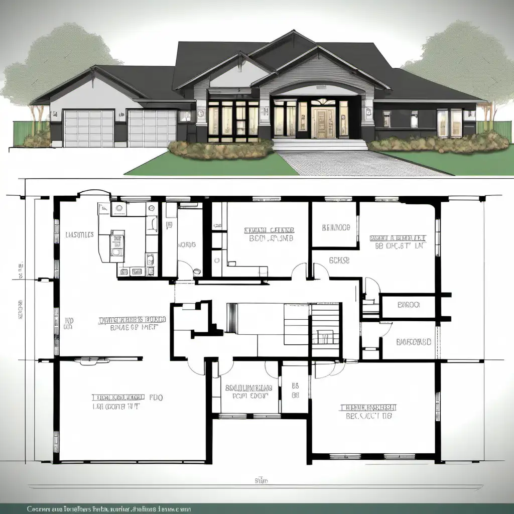 SingleStory House Floor Plan with 4 Bedrooms and 5 Bathrooms