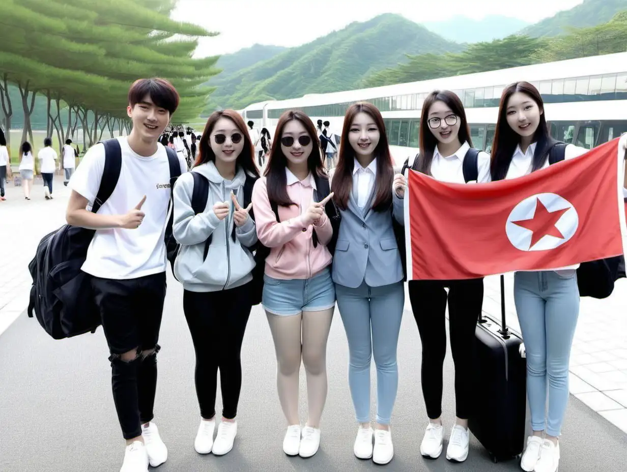 students group of korean 
off to have fun travel
