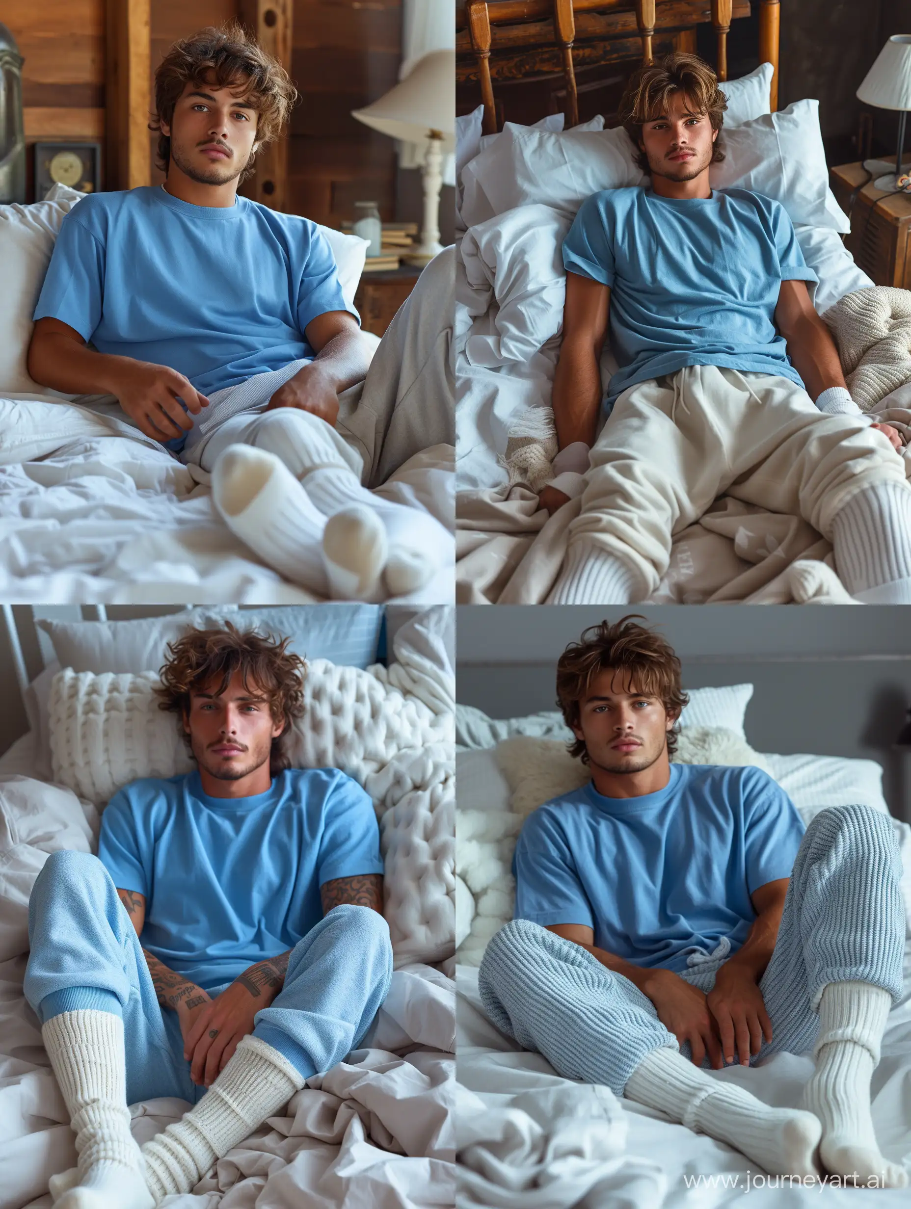 Relaxing-Brazilian-Man-in-Blue-TShirt-Laying-in-Bed