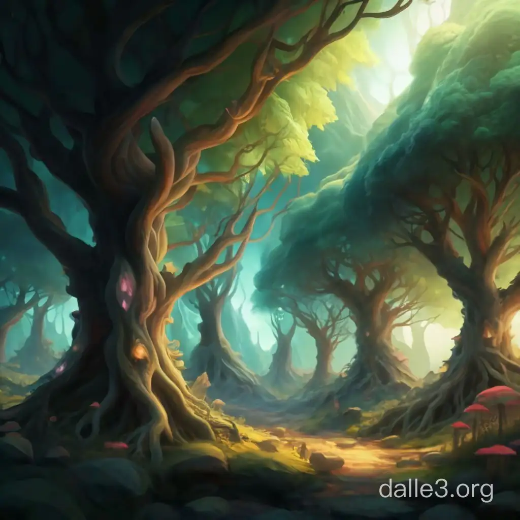 grove of magical trees in a fantasy art style