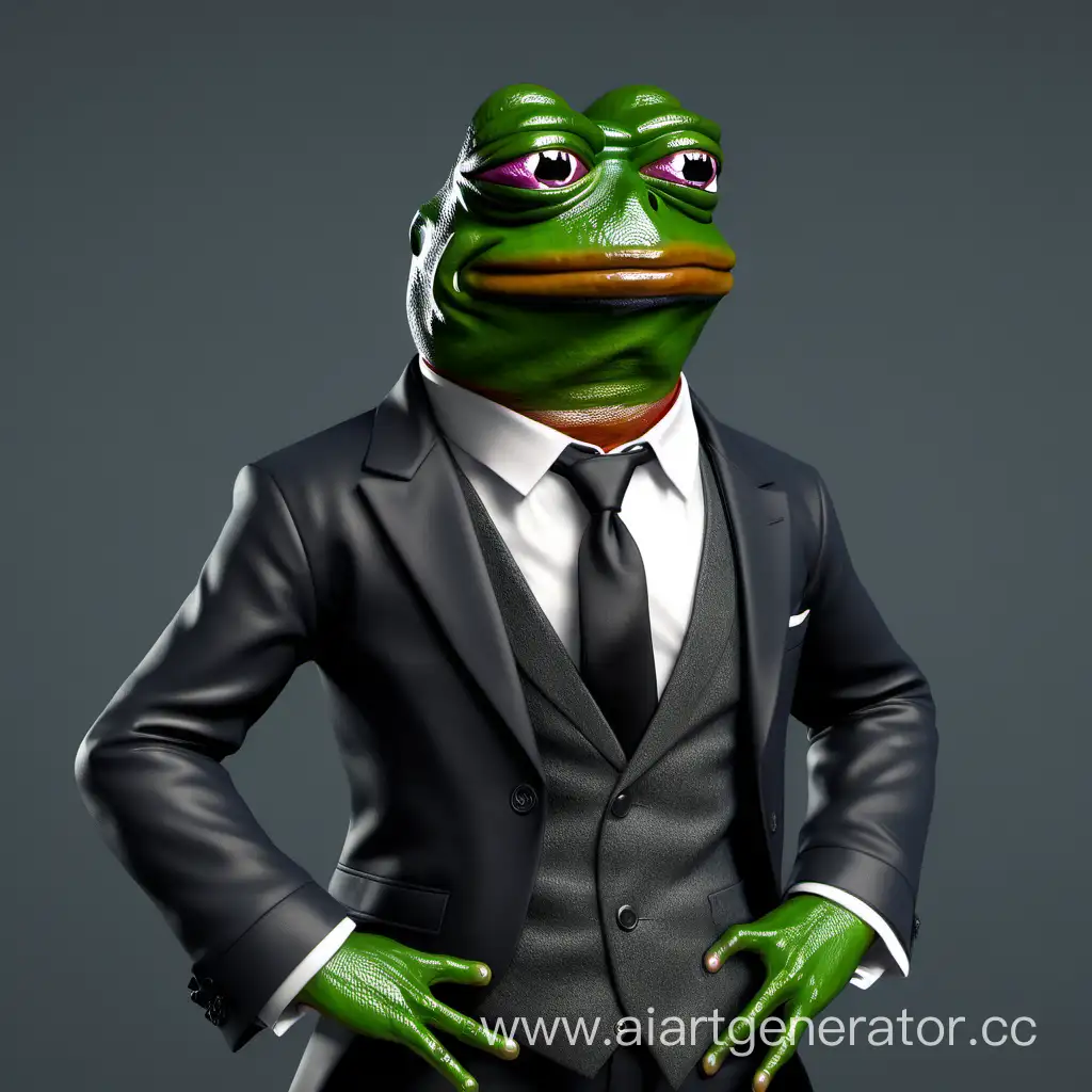 Лягушка Пепе, в официальной одежде рубашка пиджак и галстук, текст Pepe code,
2K, high quality, realistic