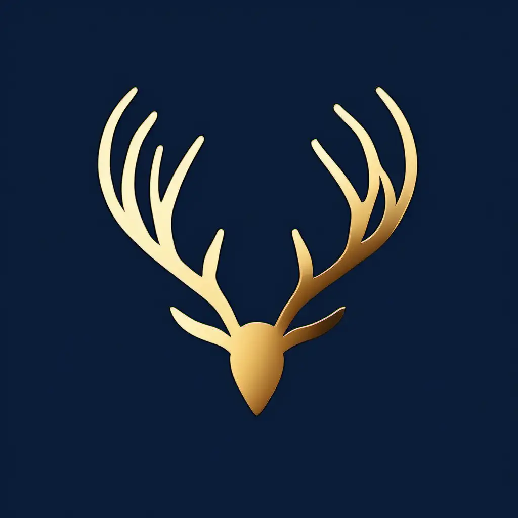 only gold antlers logo, minimalistic, simple and elegant, navy blue background, 2D