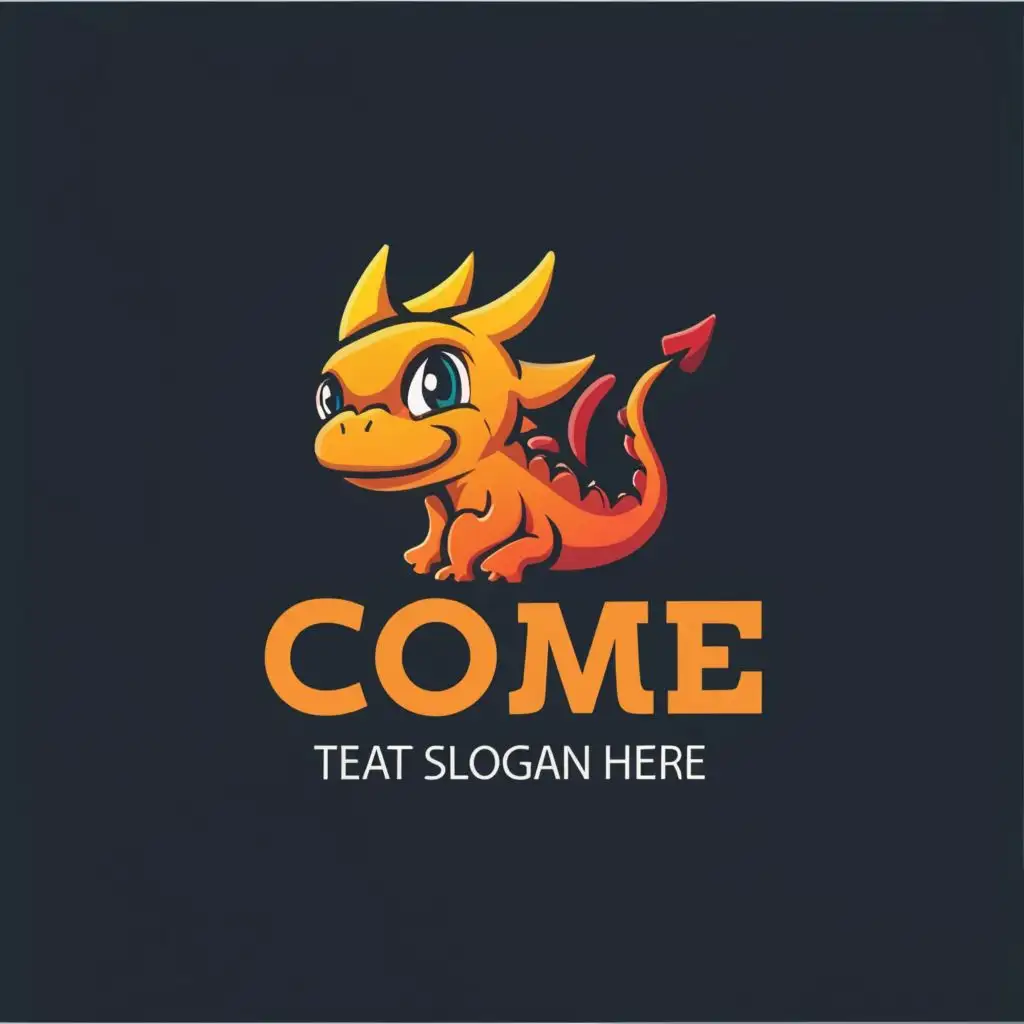 logo, logo, Cute dragon mix chameleon crazy angry, with the text "Come", typography, be used in events, with the text "Come", typography, be used in Nonprofit industry
