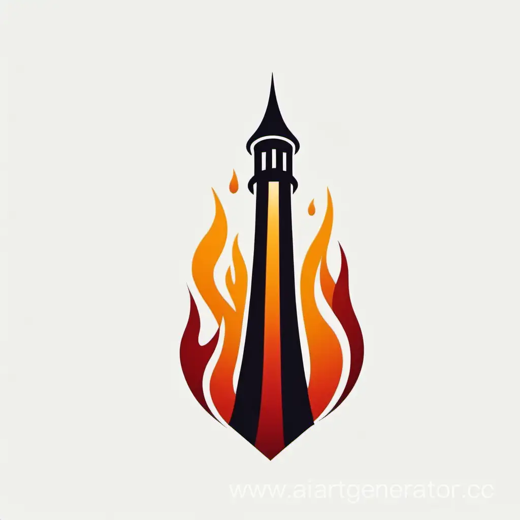 Simple logo of a tower three colors, made of a fire. White background.