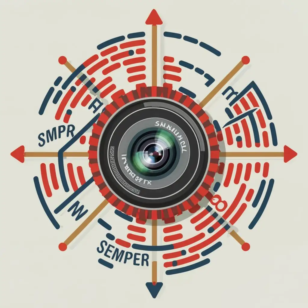logo, a camera shutter with futuristic shapes as background creating a target sight using red color as main, with the text "Semper Shutter Photography", typography, be used in Travel industry