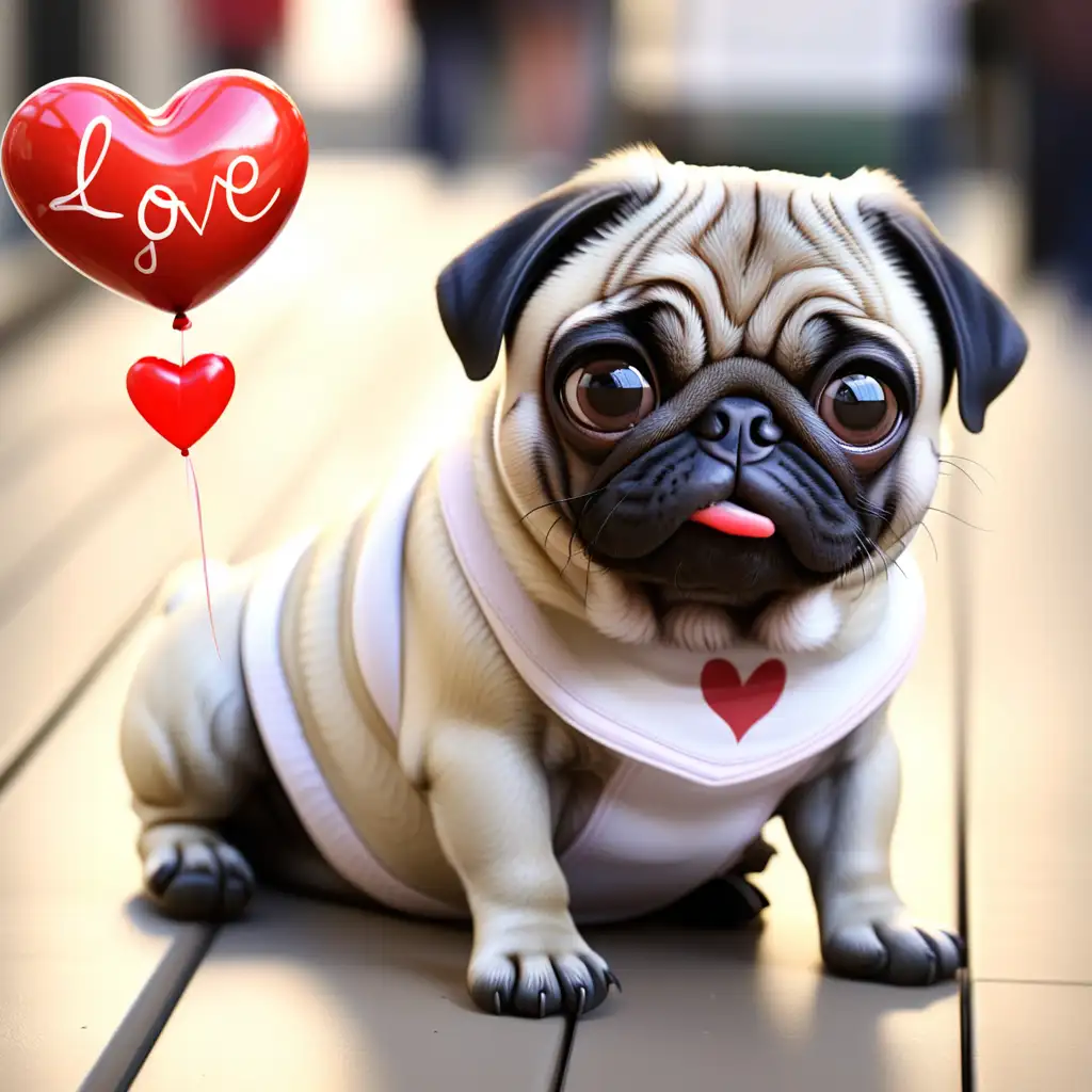 Adorable Pug Expressing Affection with a Love You Message